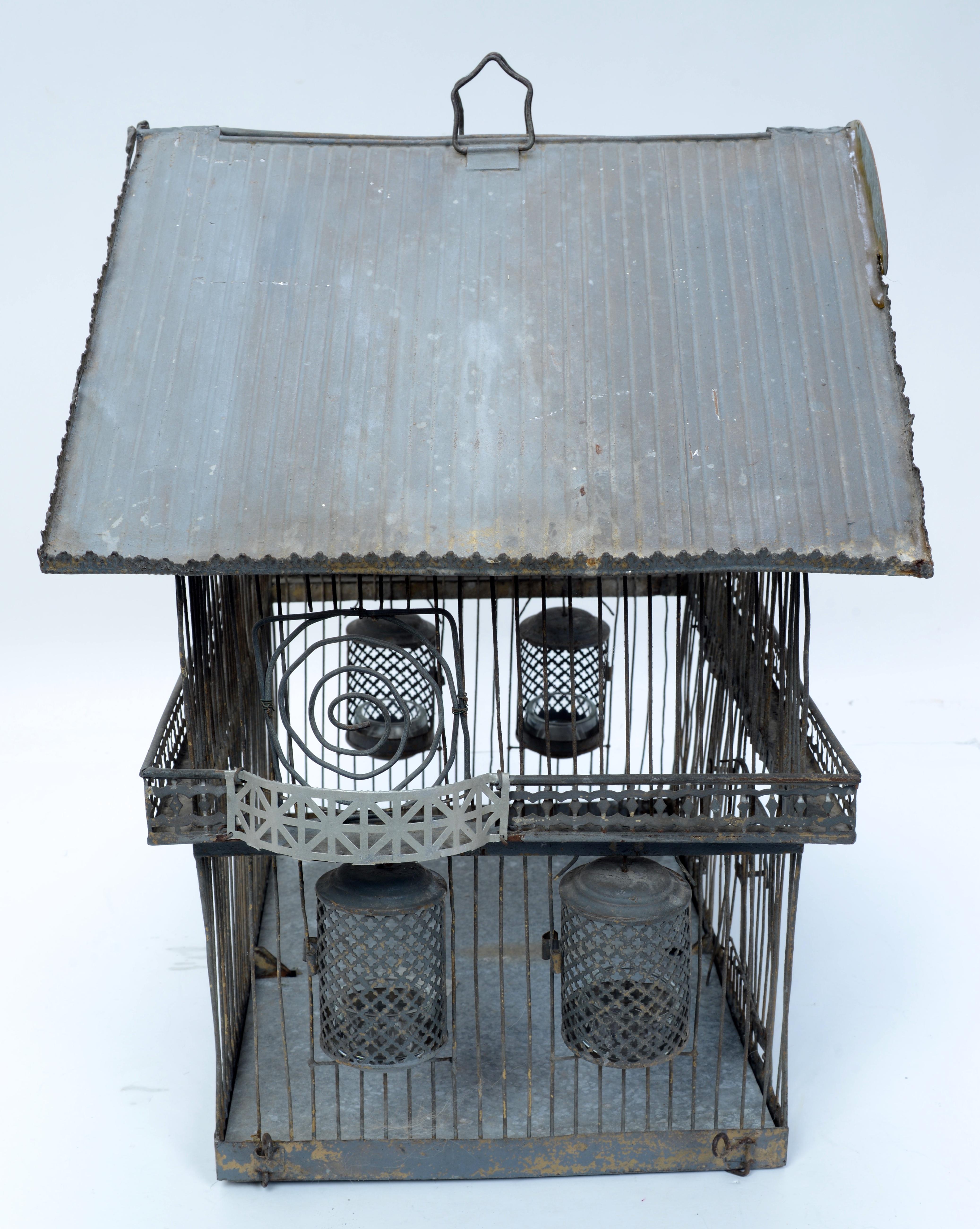 19th c Archietectural American Adirondack Lodge Folk Art Birdcage Old Blue Paint For Sale 7