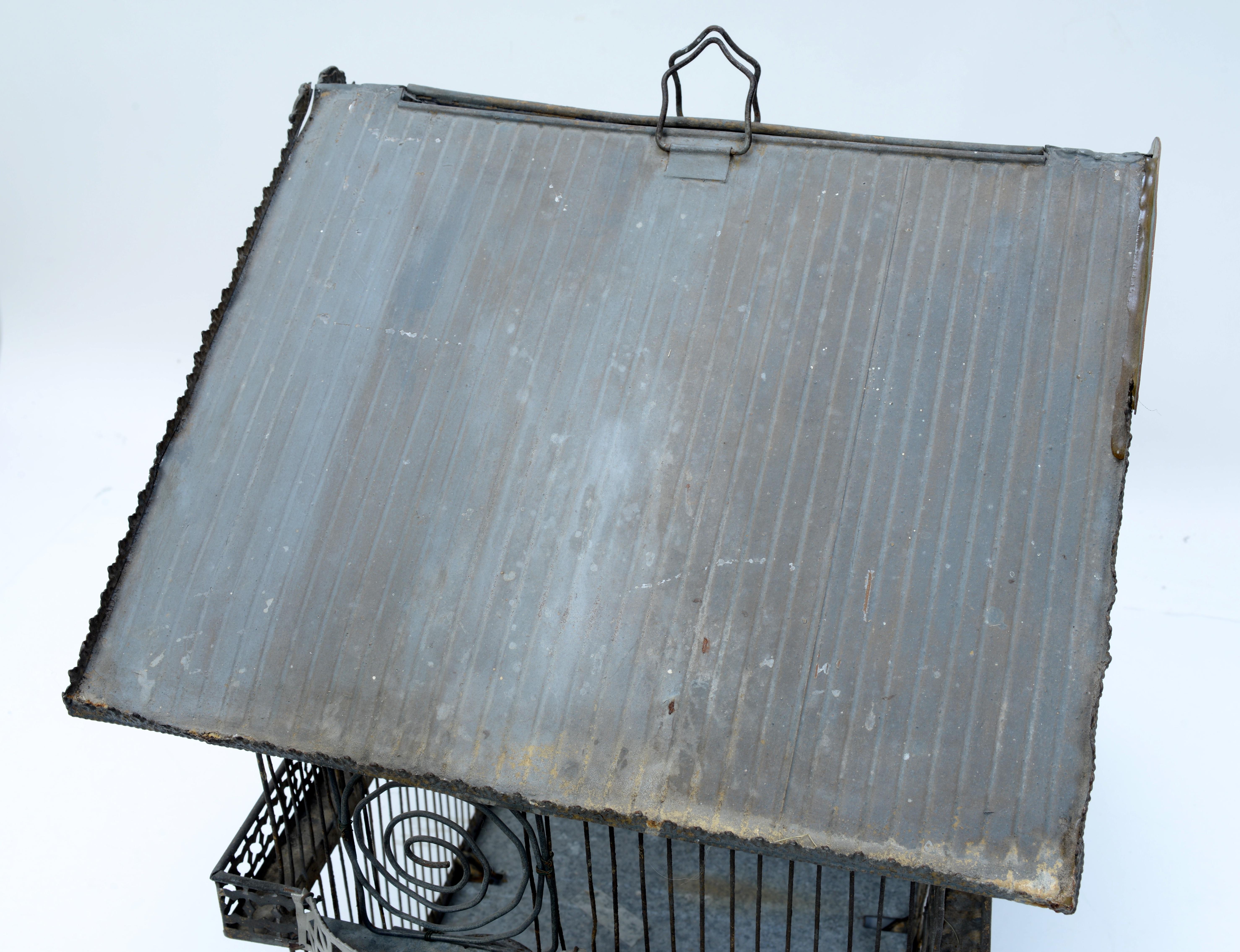 19th c Archietectural American Adirondack Lodge Folk Art Birdcage Old Blue Paint For Sale 10