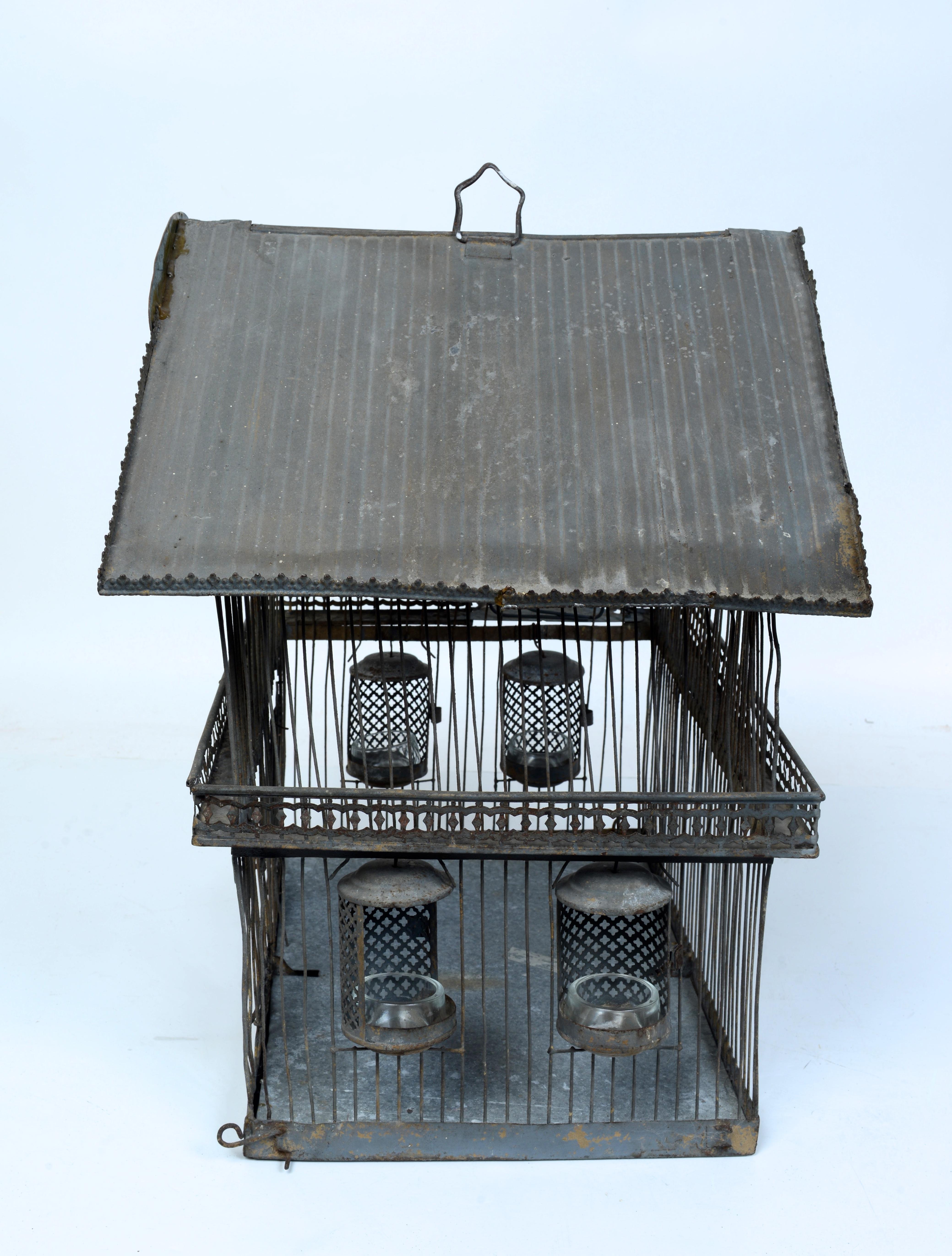 19th c Archietectural American Adirondack Lodge Folk Art Birdcage Old Blue Paint In Good Condition For Sale In valatie, NY