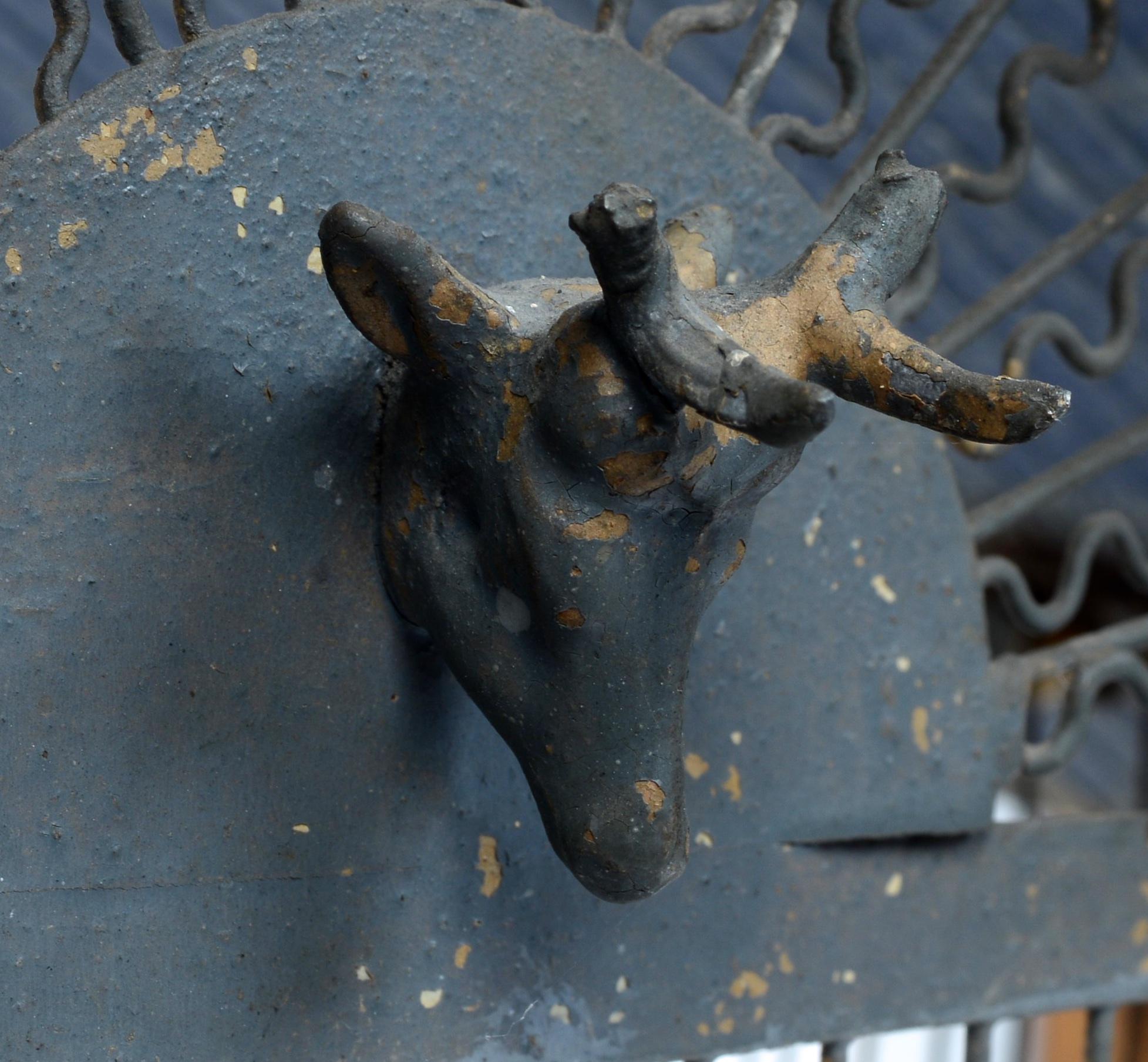 Steel 19th c Archietectural American Adirondack Lodge Folk Art Birdcage Old Blue Paint For Sale