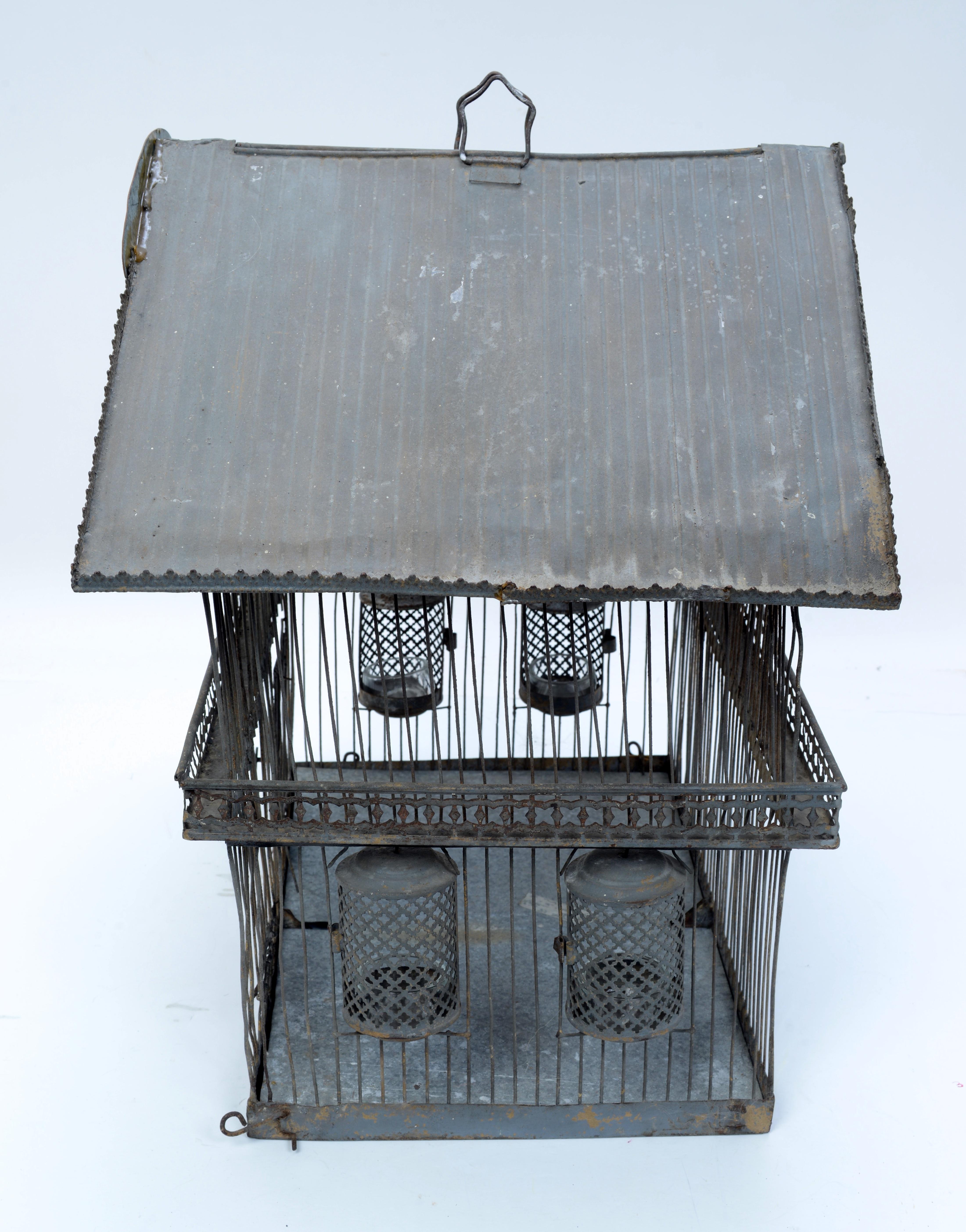 19th c Archietectural American Adirondack Lodge Folk Art Birdcage Old Blue Paint For Sale 3
