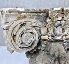 19th Century Architectural Salvage Limestone Pillar Column Capitals