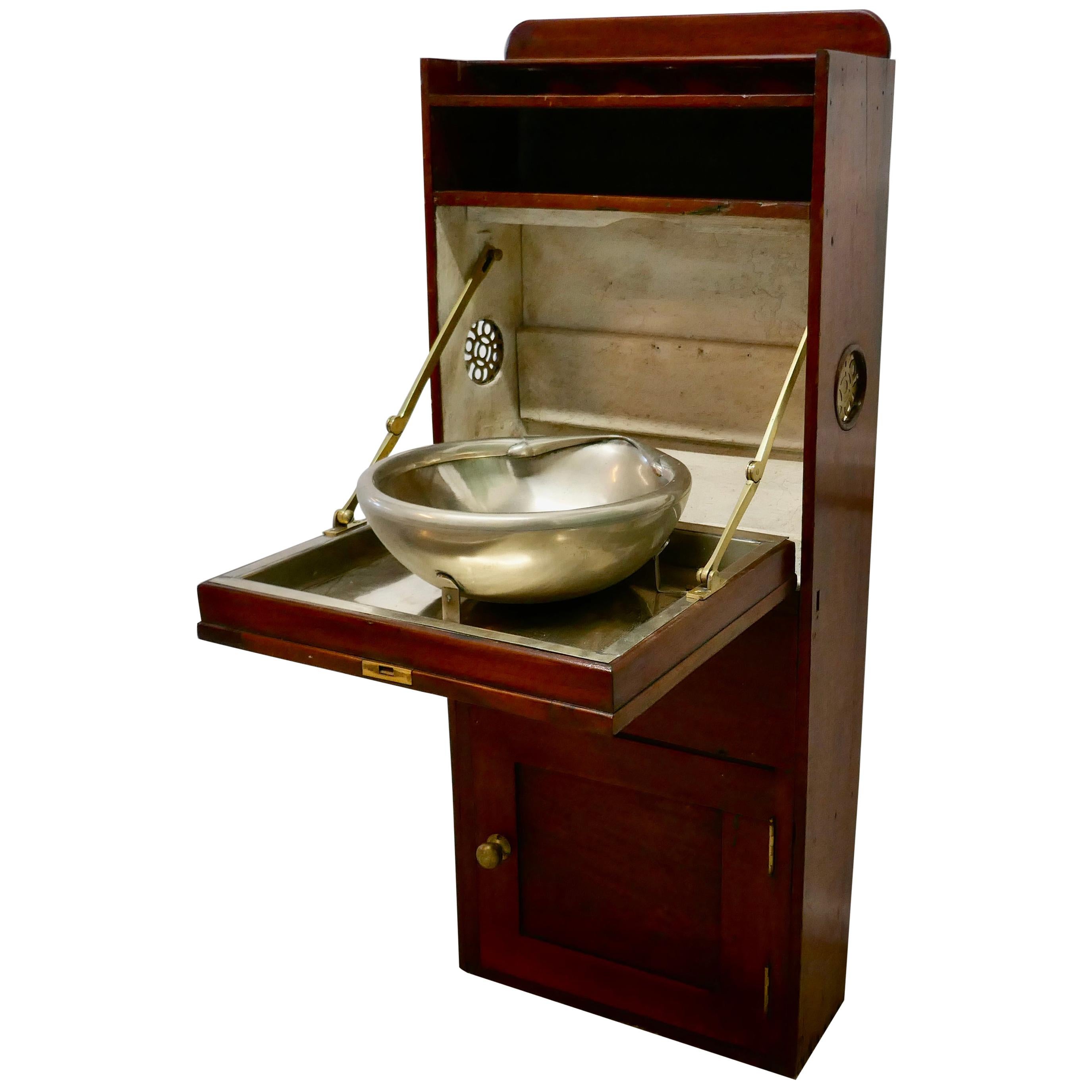 19th Century Art Deco Pullman Style Mahogany and Steel Ships Fold Away Sink For Sale