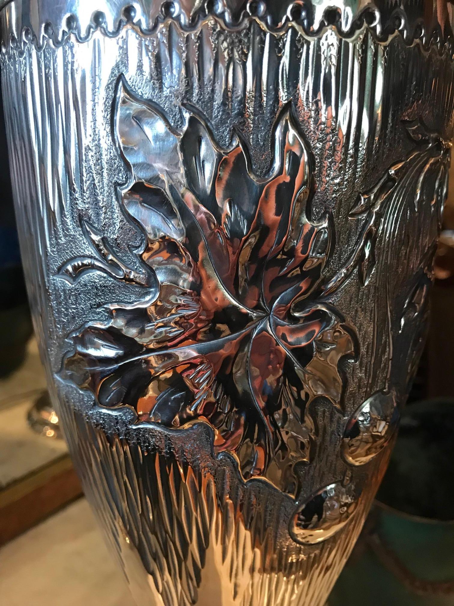 Art Nouveau Art Deco Silver Vase Urn Shape Table Lamp Light Antique Shade LA CA For Sale 1