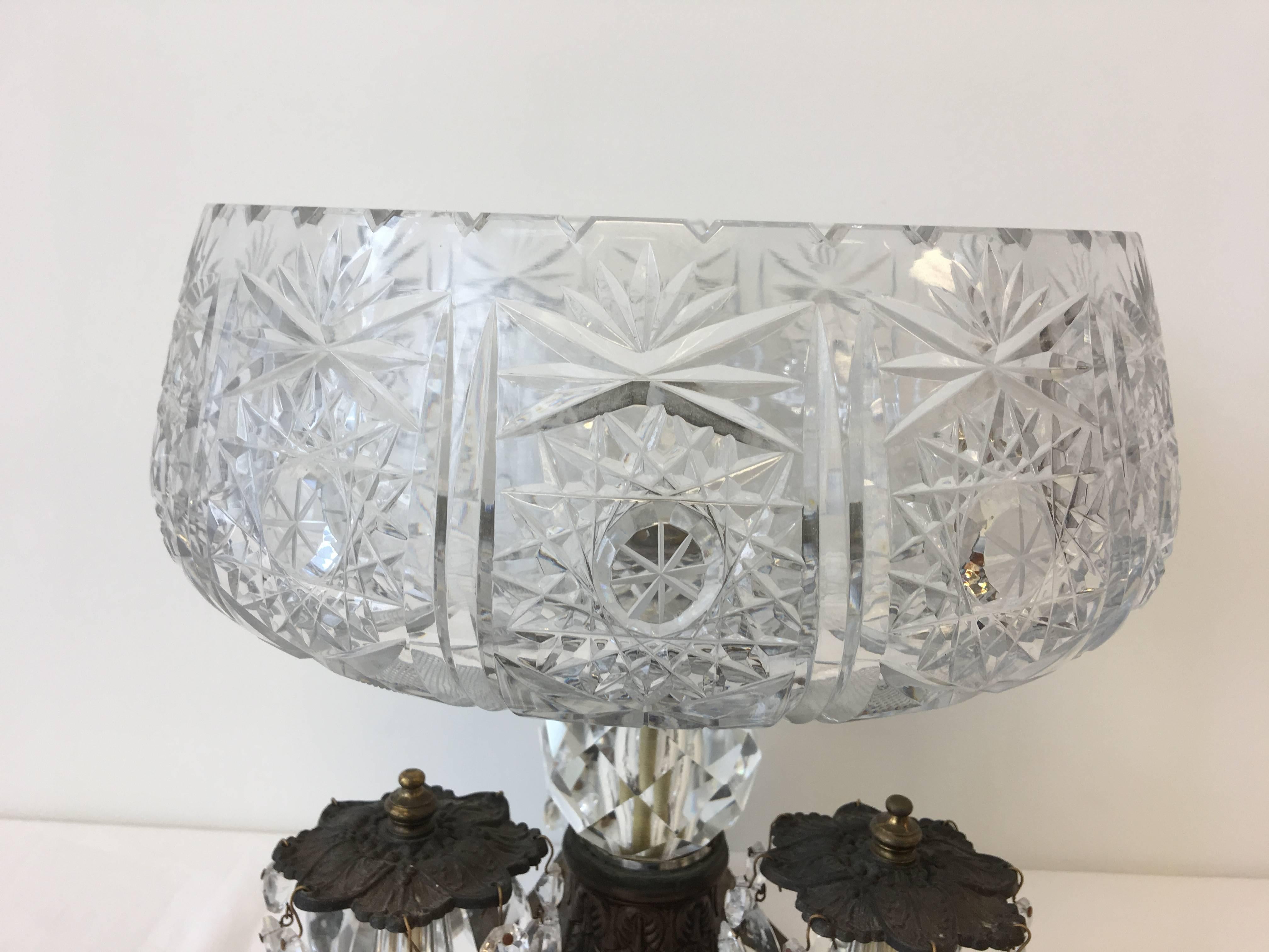 Offered is an exquisite, 19th century Art Nouveau, substantially large crystal and bronze compote bowl. A magnificent piece for a centerpiece, floral arrangement, etc. Incredibly heavy.