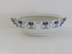 19th C. ART NOUVEAU Sauce Tureen Blue & White Tulip Ptn by Keeling & Co, Ca 1887