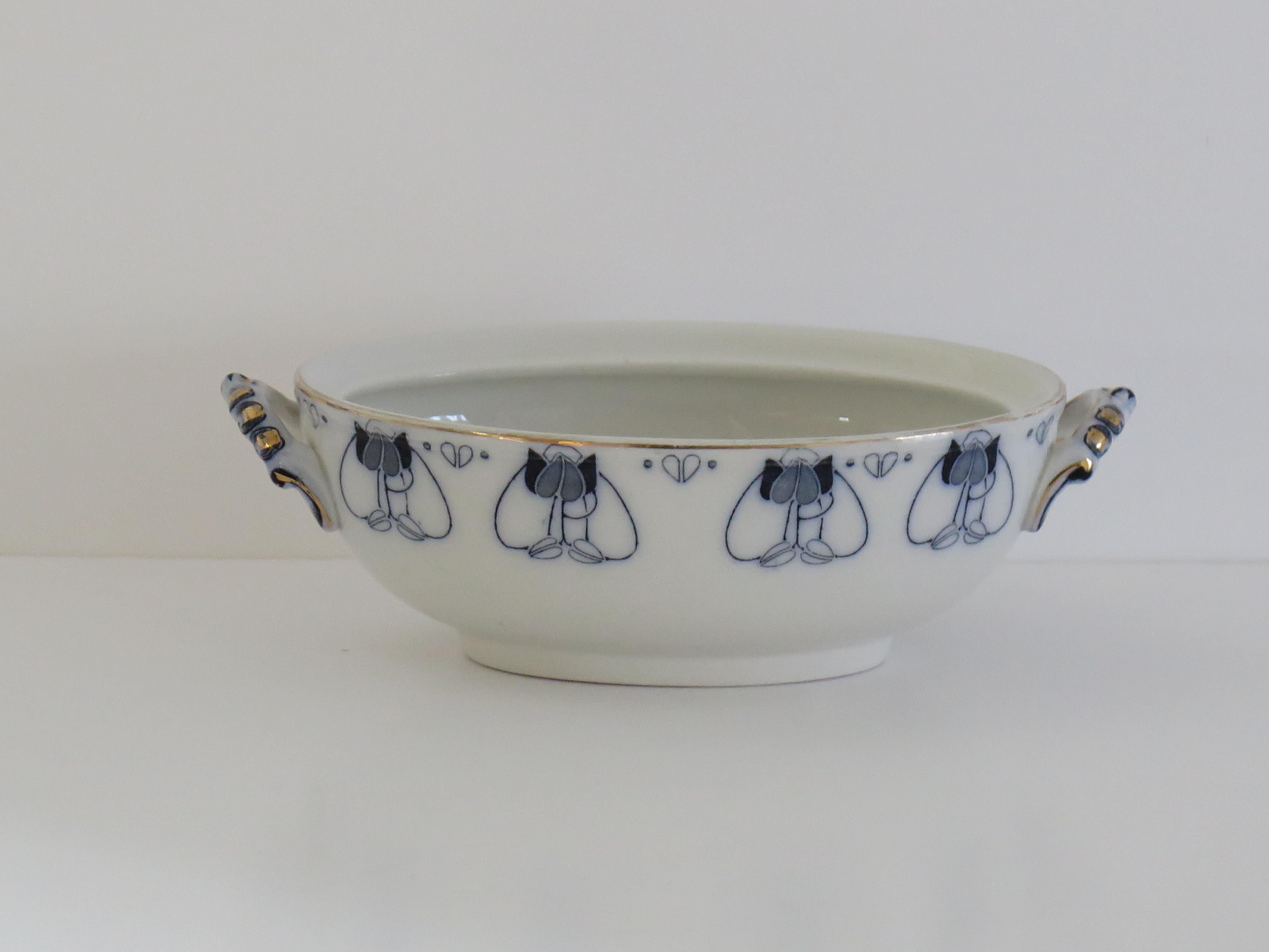 Anglais Soupière Tulipe bleue et blanche ART NOUVEAU du 19ème siècle, Keeling & Co, vers 1887 en vente