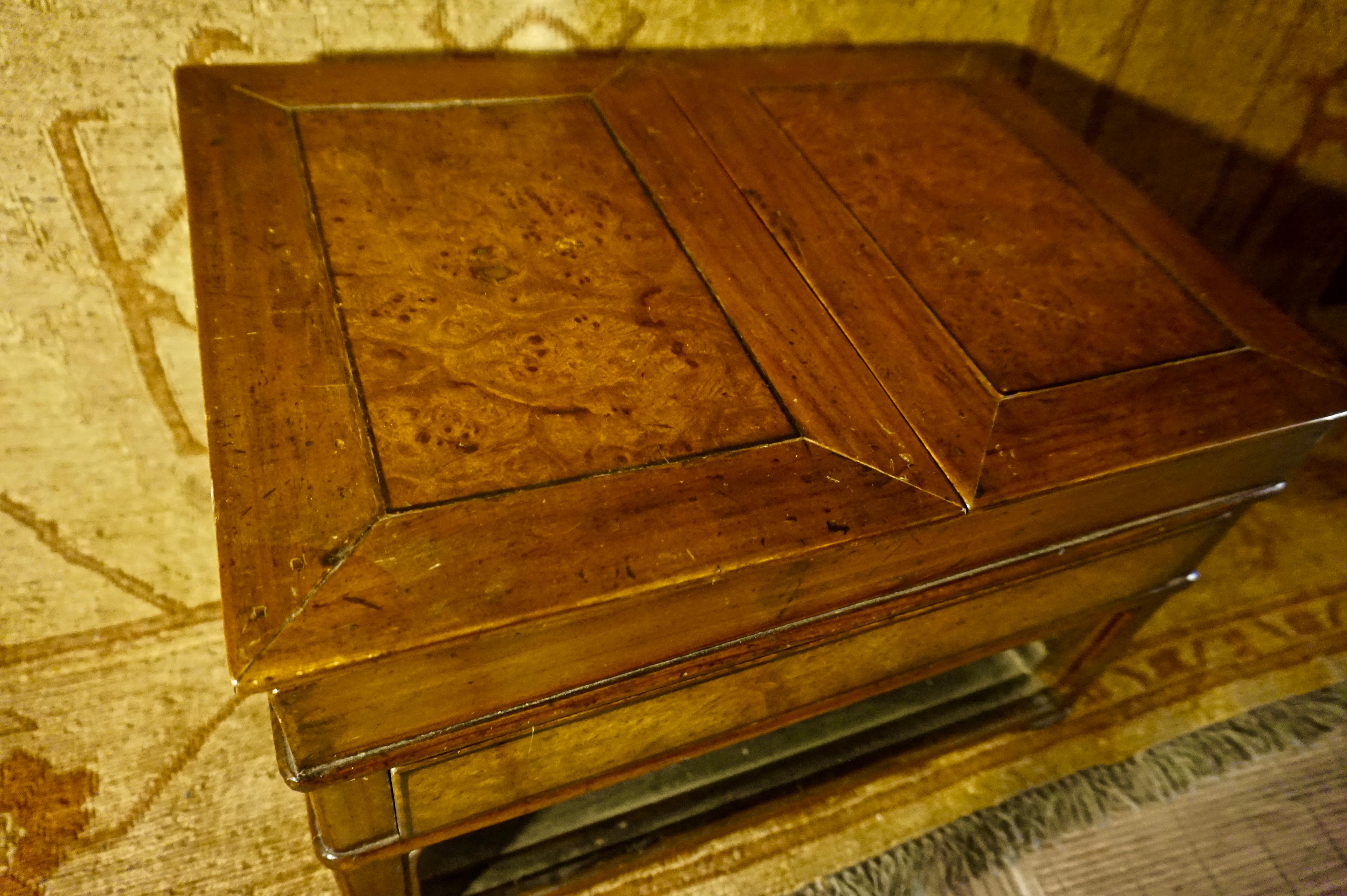 Chinese 19th Century Asian Burl Wood & Elmwood Scholar's Lap Floor Desk Stationary Table