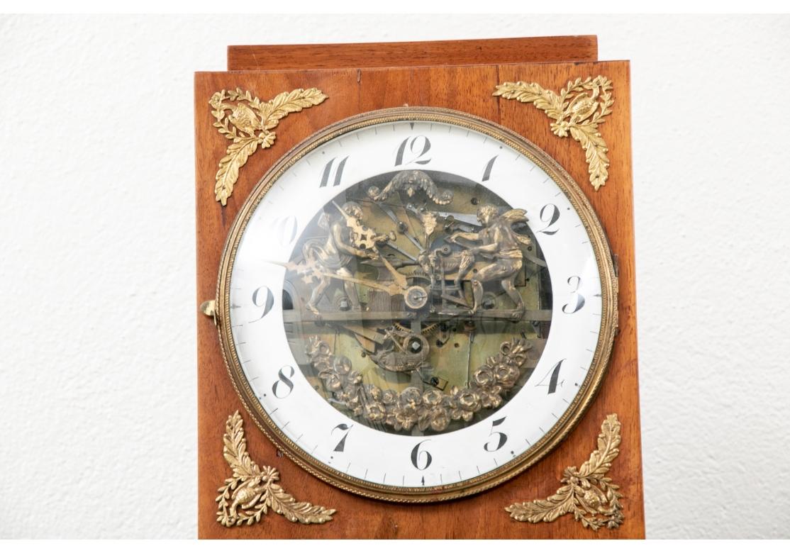19th Century Atrium Form Dutch Fruitwood Gilt Metal Mantel Clock In Fair Condition For Sale In Bridgeport, CT