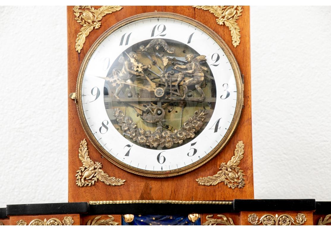 Brass 19th Century Atrium Form Dutch Fruitwood Gilt Metal Mantel Clock For Sale