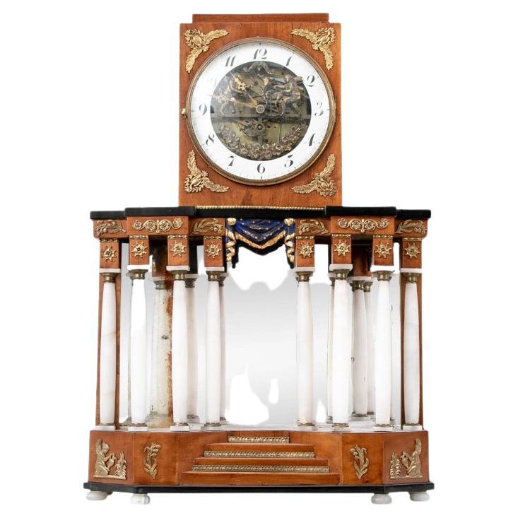 19th Century Atrium Form Dutch Fruitwood Gilt Metal Mantel Clock For Sale