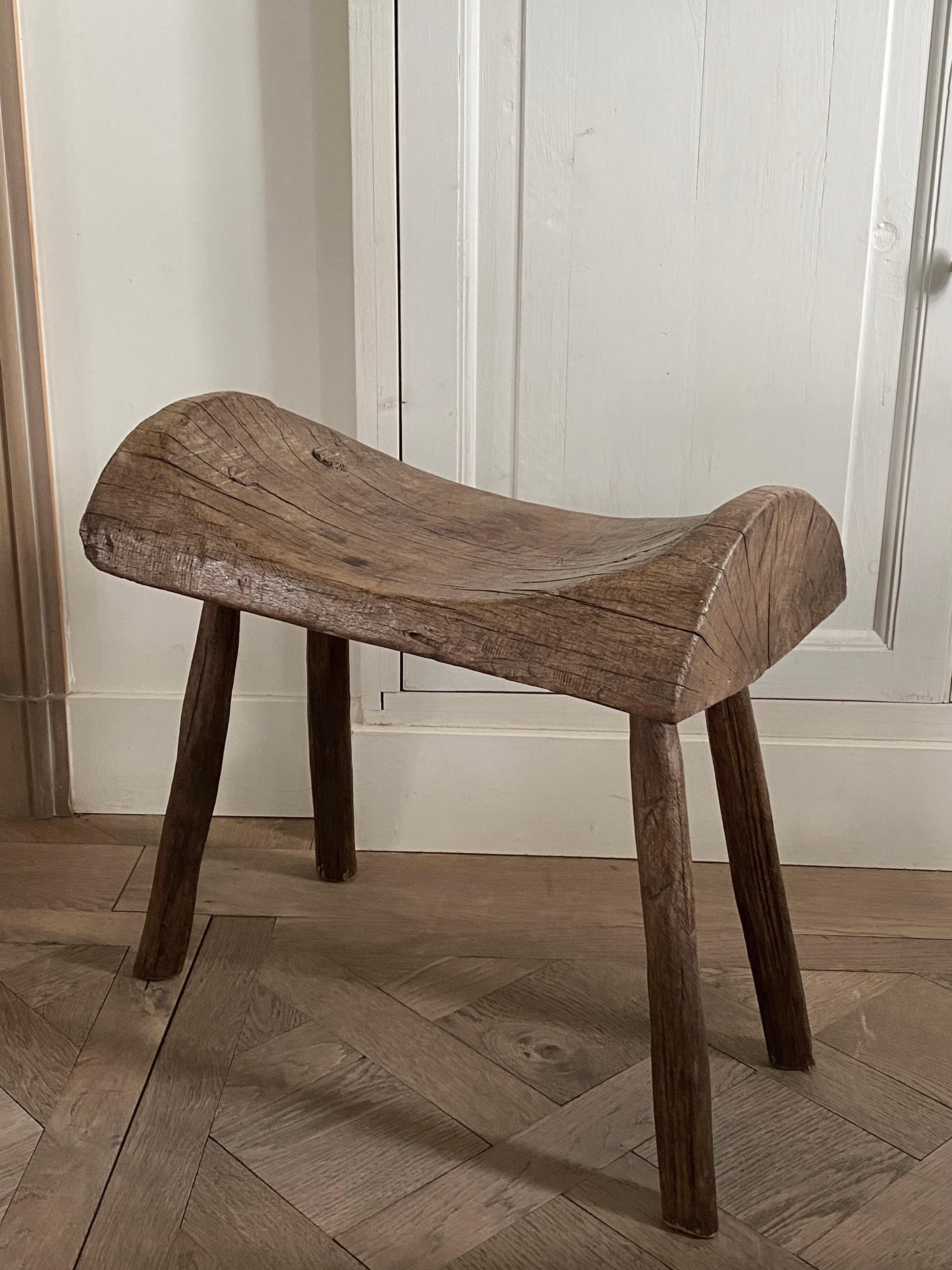 Primitive 19th C Austrian Oak Saddle Stools For Sale
