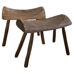 Antique 19th C Austrian Oak Saddle Stools