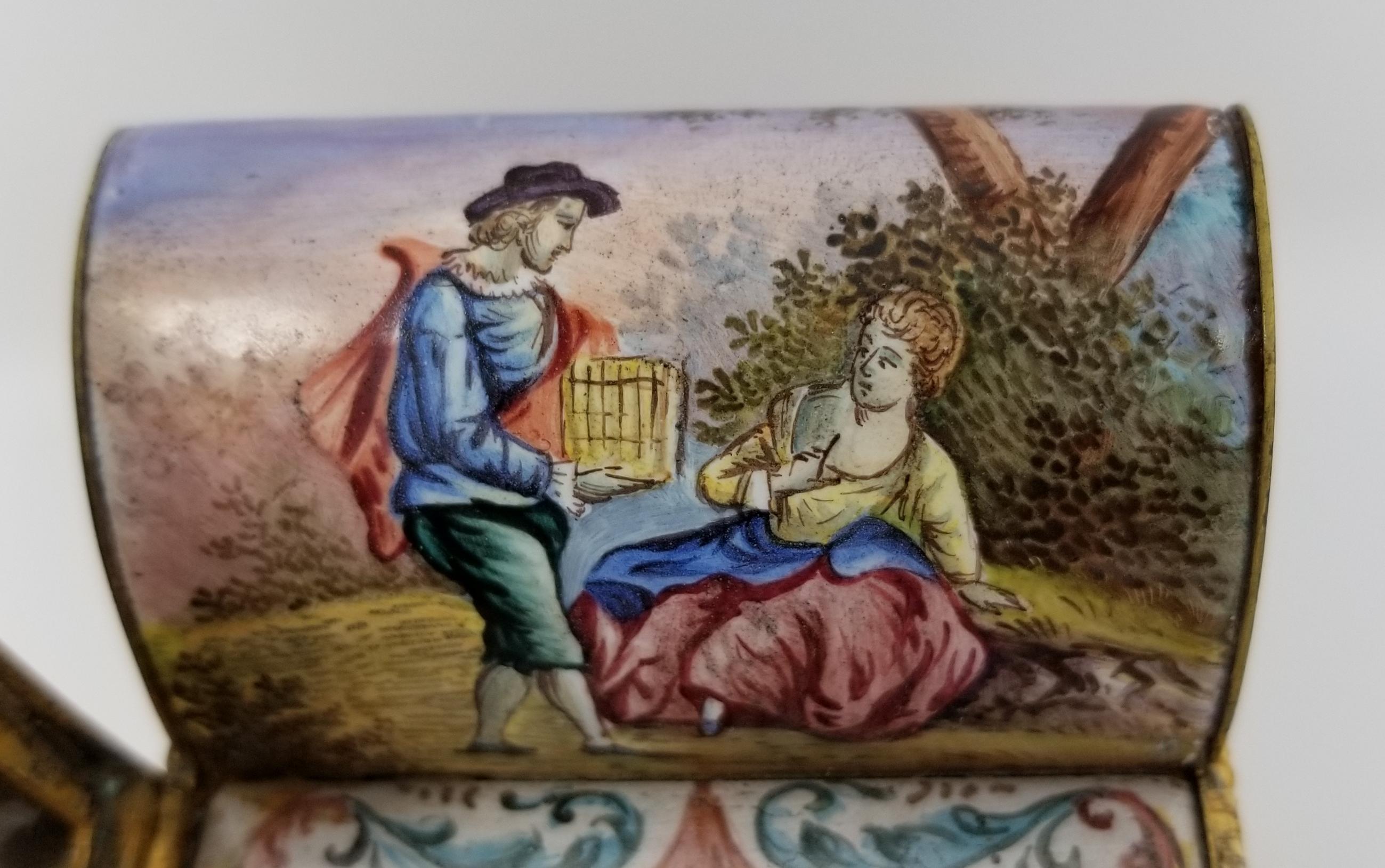Austrian Viennese Enamel Inkwell Recamier with Classical/ Landscape Scenes 3