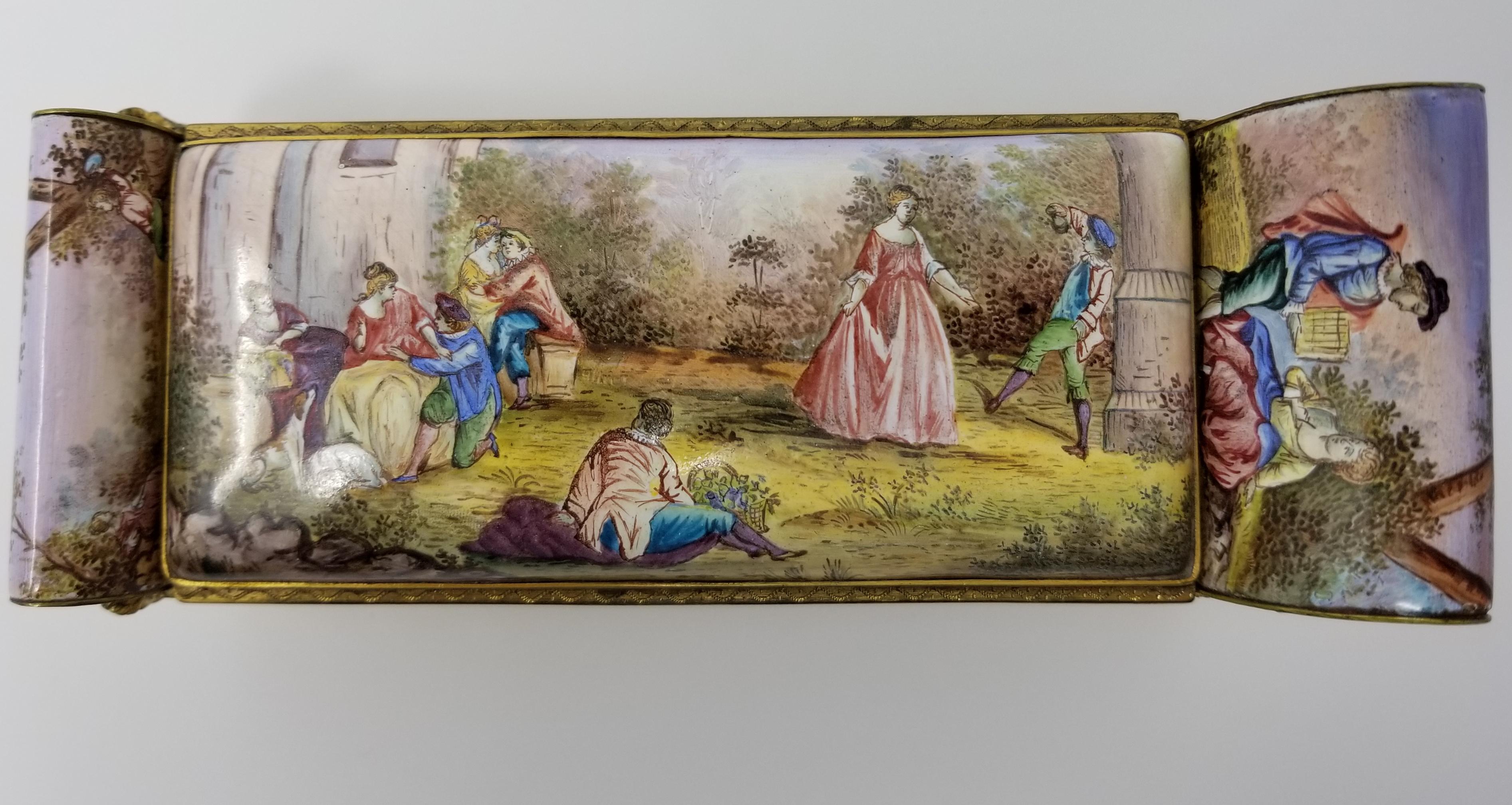 Louis XVI Austrian Viennese Enamel Inkwell Recamier with Classical/ Landscape Scenes