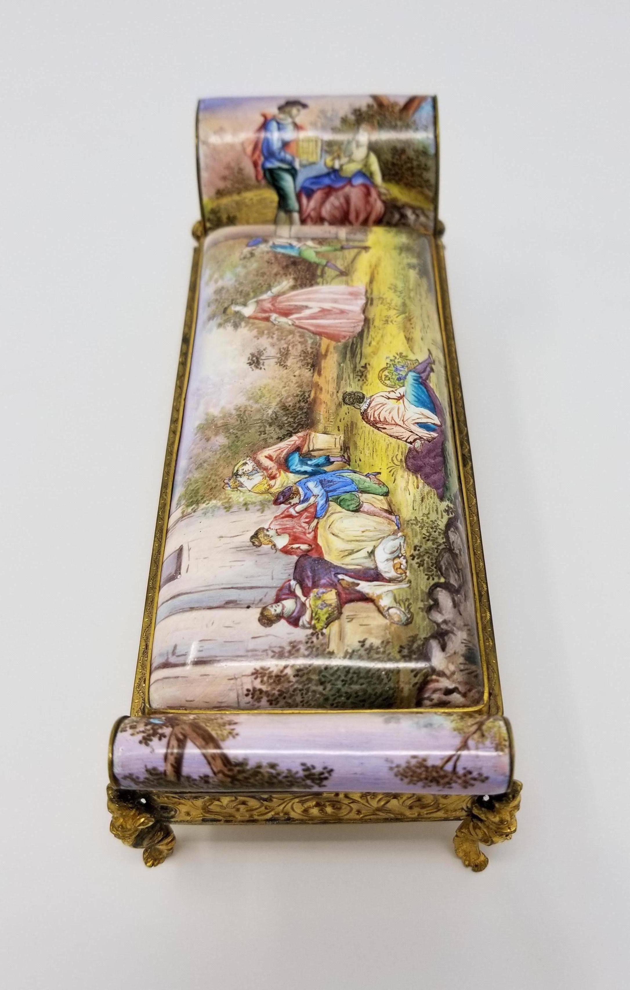 Austrian Viennese Enamel Inkwell Recamier with Classical/ Landscape Scenes In Good Condition In New York, NY