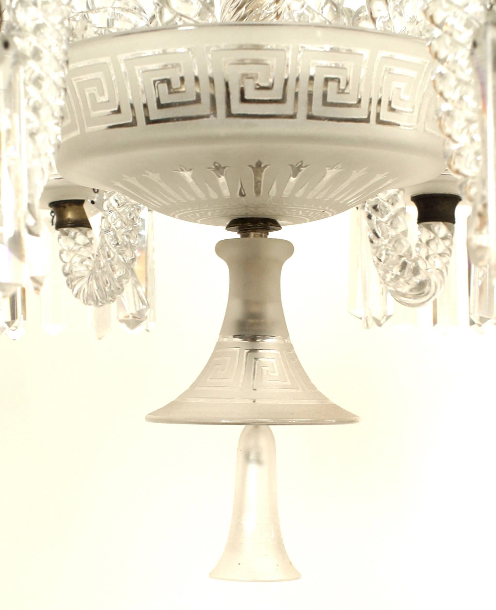 French Baccarat Greek Key Motif Crystal Chandelier In Good Condition For Sale In New York, NY