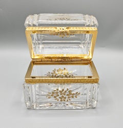 19th C Baccarat Crystal Hand Painted Jewelry Box/Casket, Ormolu Mounts, France