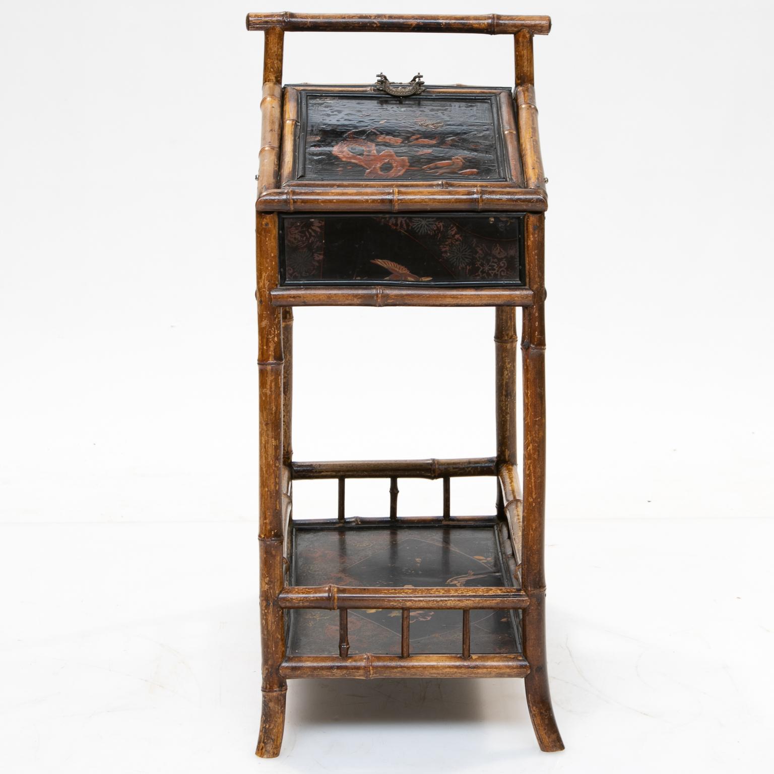 French 19th Century Bamboo and Chinoiserie Sewing Stand For Sale