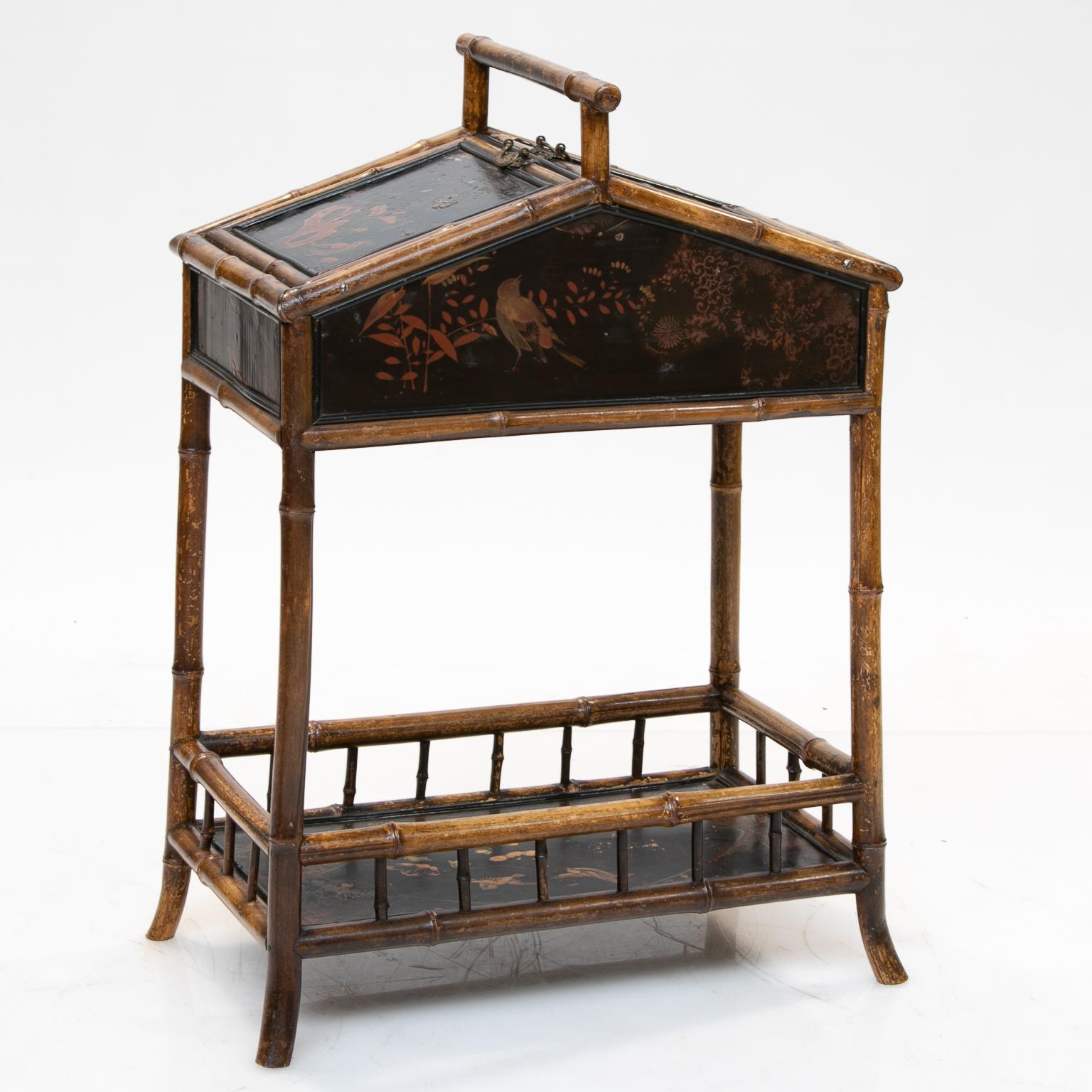 Woodwork 19th Century Bamboo and Chinoiserie Sewing Stand For Sale
