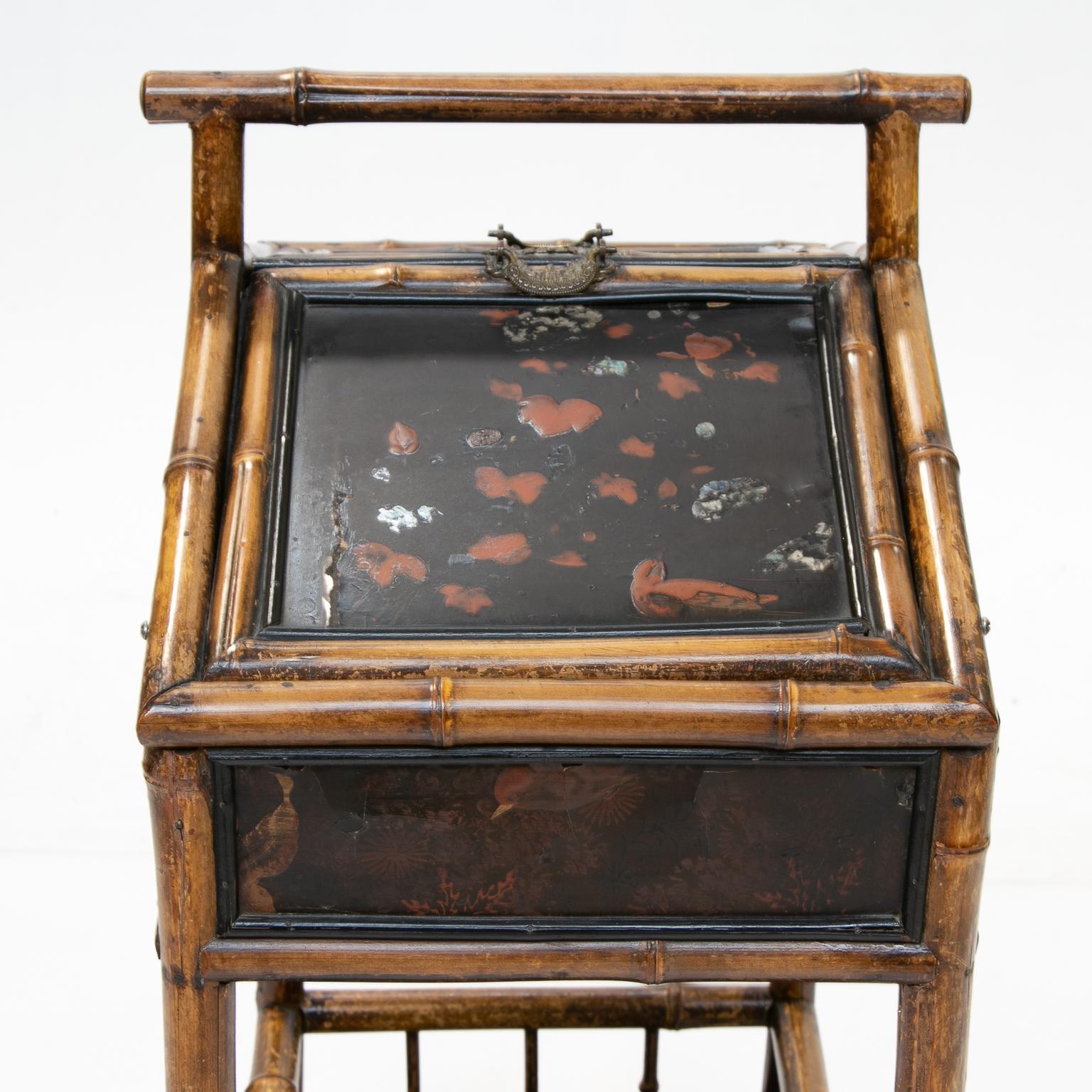 19th Century Bamboo and Chinoiserie Sewing Stand For Sale 1