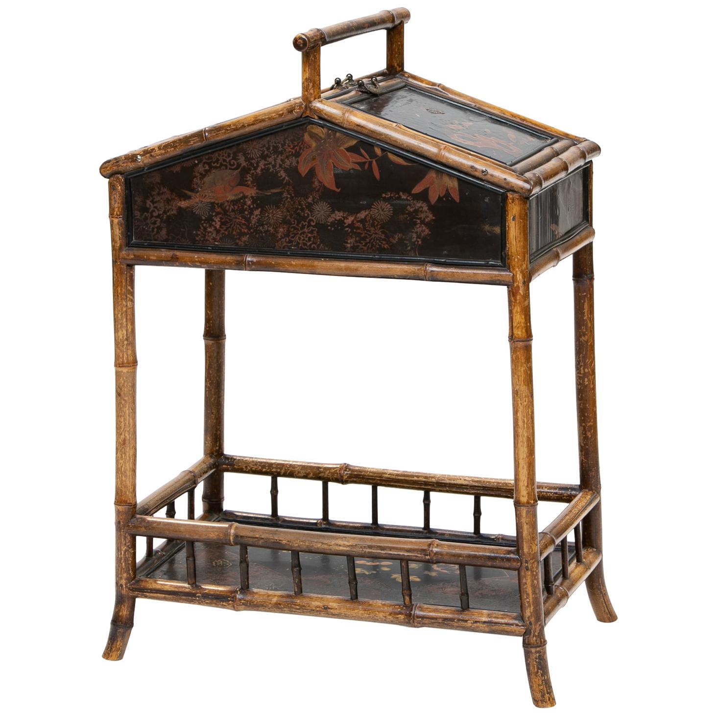 19th Century Bamboo and Chinoiserie Sewing Stand