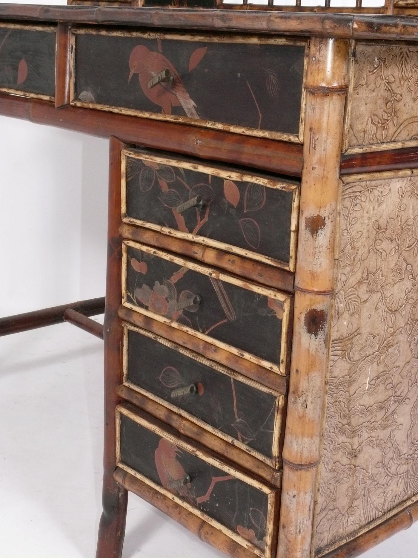 19th C. Bamboo Chinoiserie Desk In Good Condition In Atlanta, GA