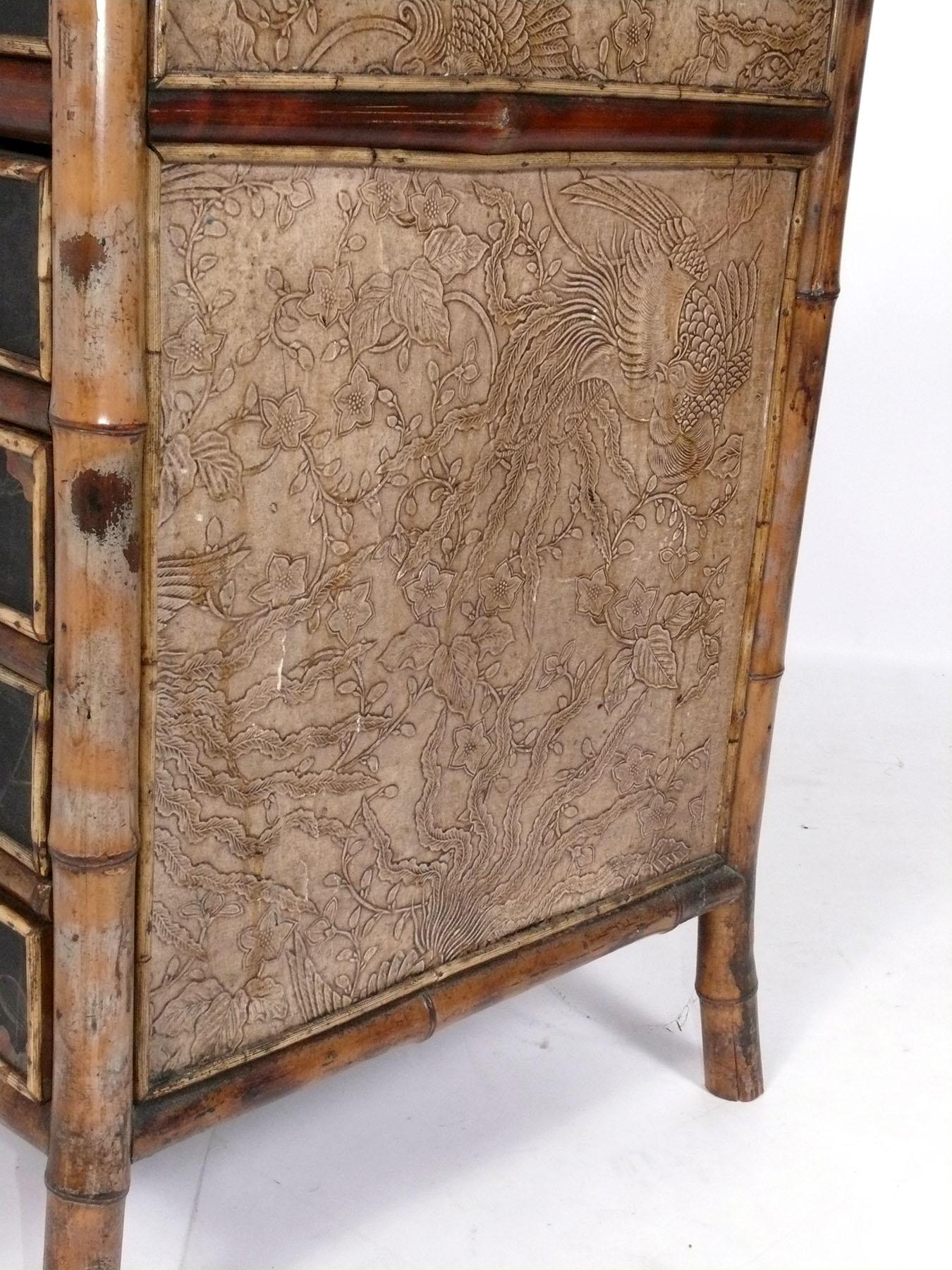 Leather 19th C. Bamboo Chinoiserie Desk