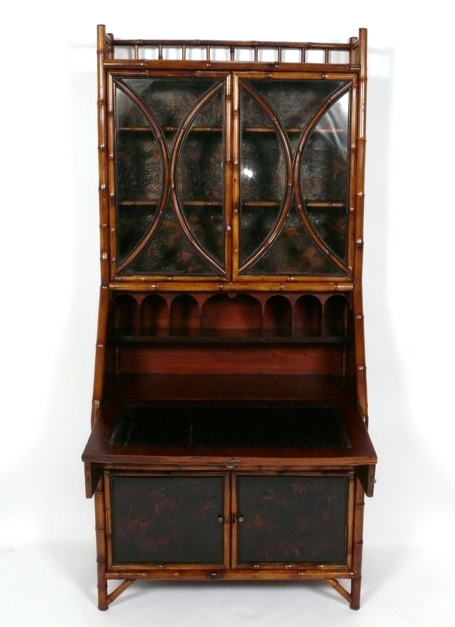 British 19th C. Bamboo Chinoiserie Secretary or Cabinet