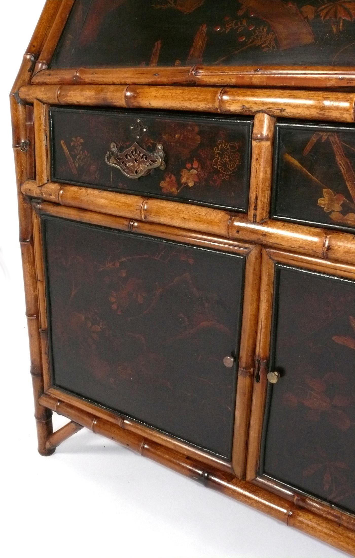 19th C. Bamboo Chinoiserie Secretary or Cabinet In Good Condition In Atlanta, GA
