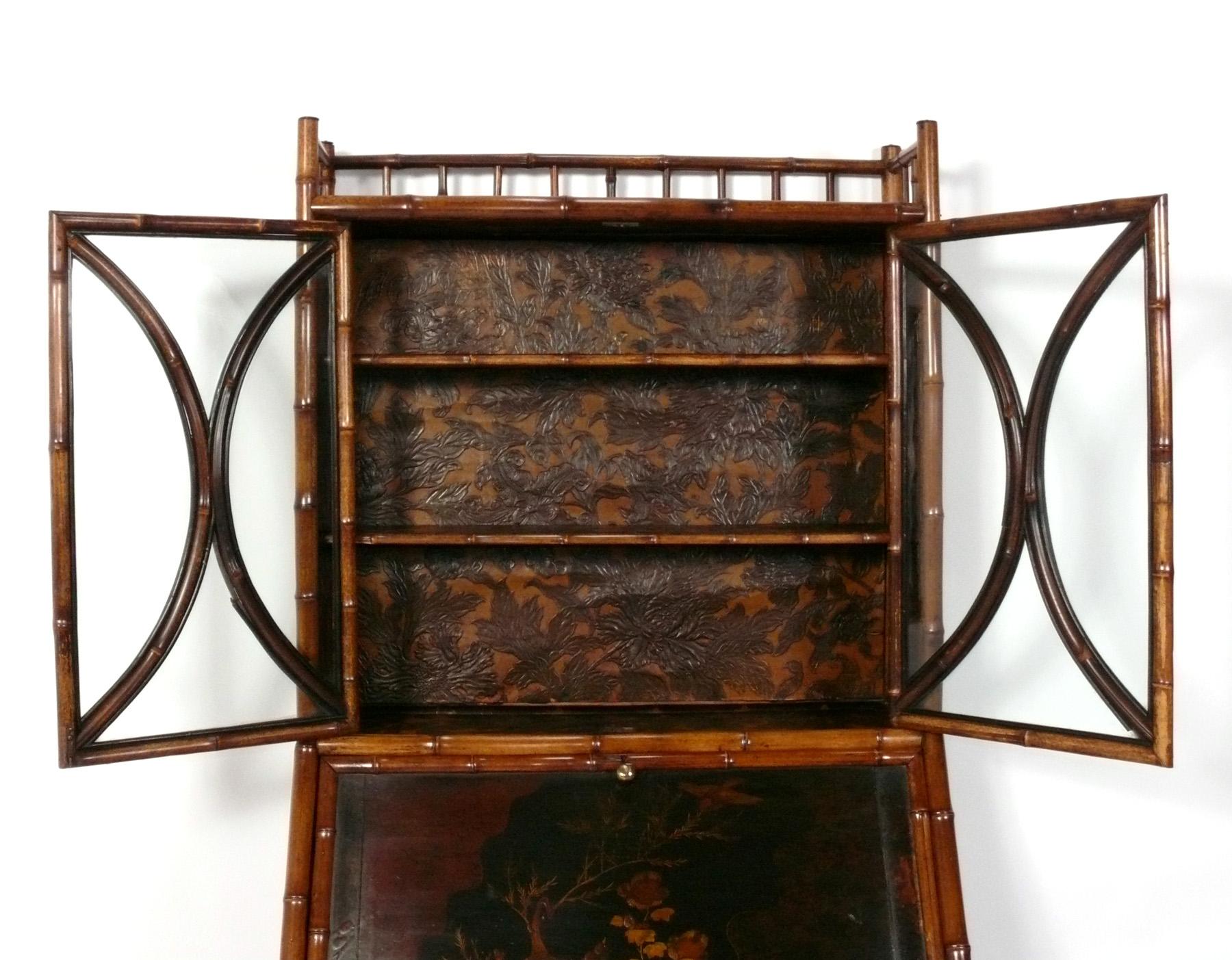19th Century 19th C. Bamboo Chinoiserie Secretary or Cabinet