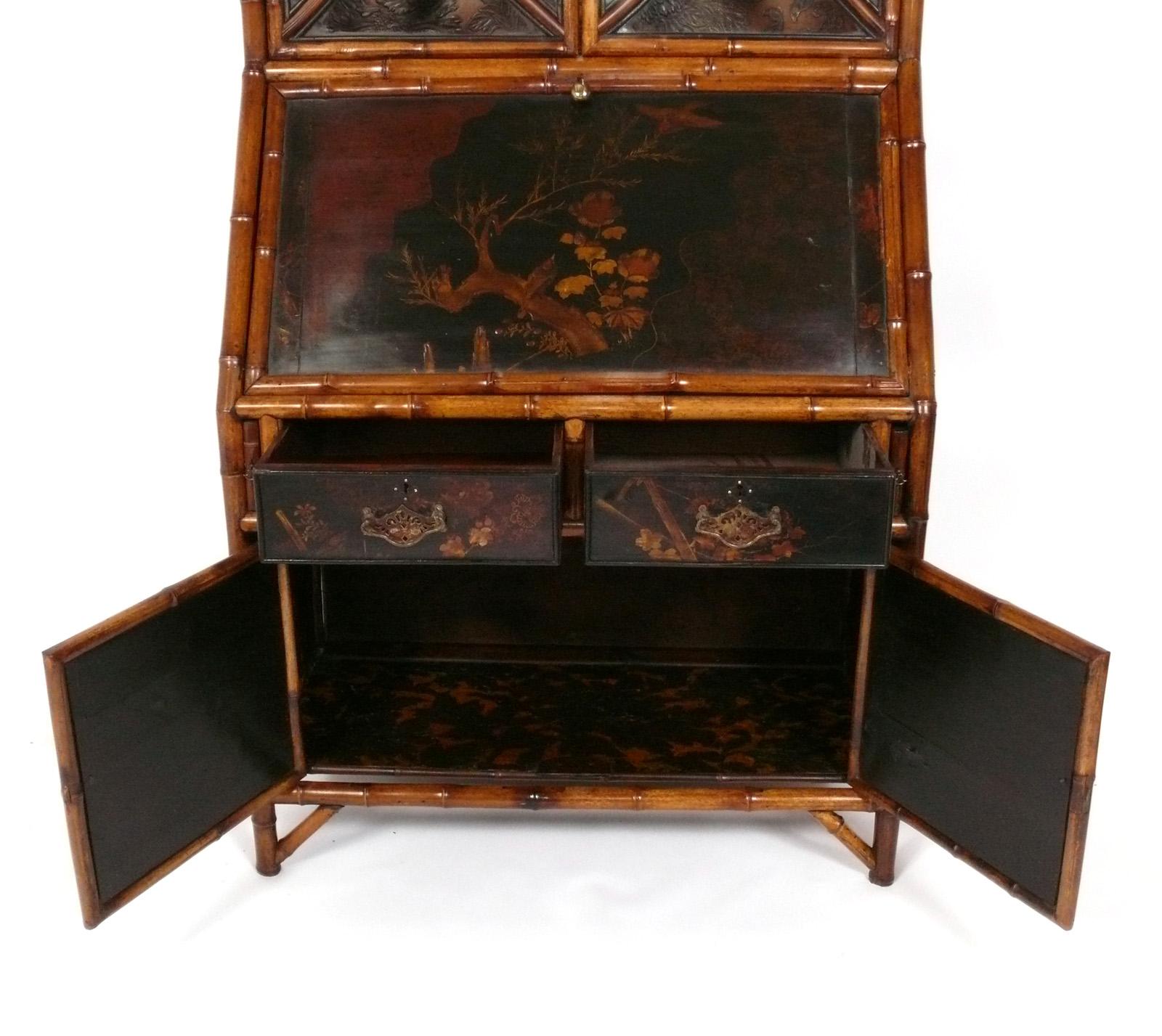 19th C. Bamboo Chinoiserie Secretary or Cabinet 1