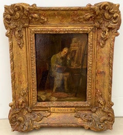 École de Barbizon du 19e siècle  Peinture, Artistics in his Studio, par H. Moser