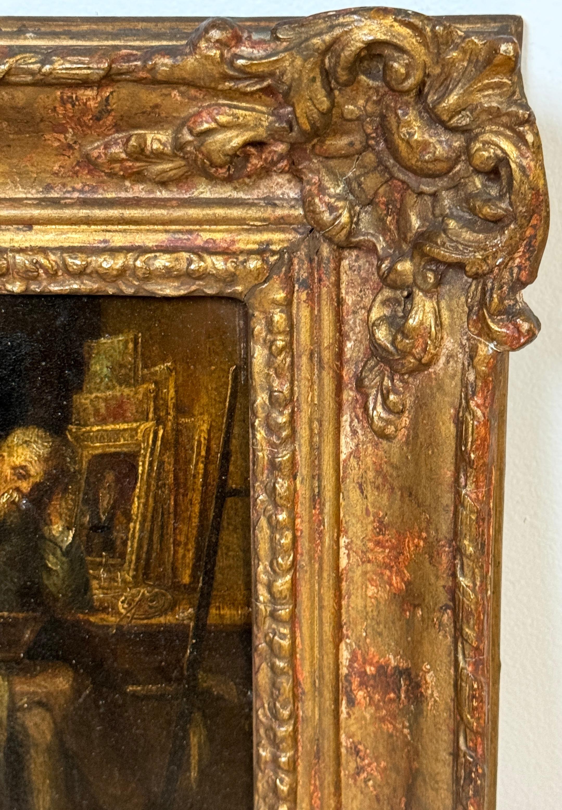 Scuola di Barbizon del 19° C.  Pittura, l'artista nel suo studio, di H. H. Moser In condizioni buone in vendita a West Palm Beach, FL