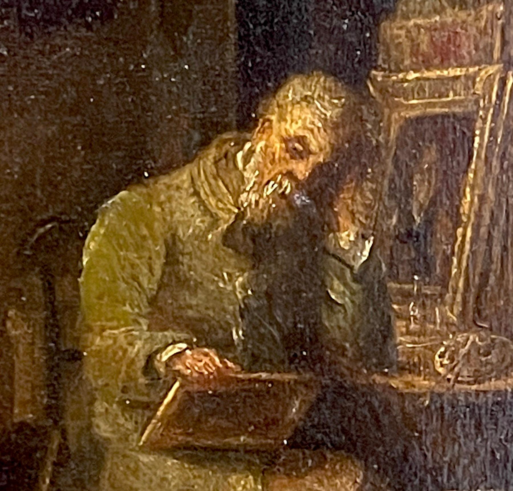 Legno Scuola di Barbizon del 19° C.  Pittura, l'artista nel suo studio, di H. H. Moser in vendita