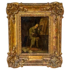 Escuela de Barbizon del siglo XIX  Pintura, El artista en su estudio, Por H. Moser
