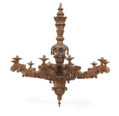 2 Italian Rococo Style Carved Oak Chandeliers