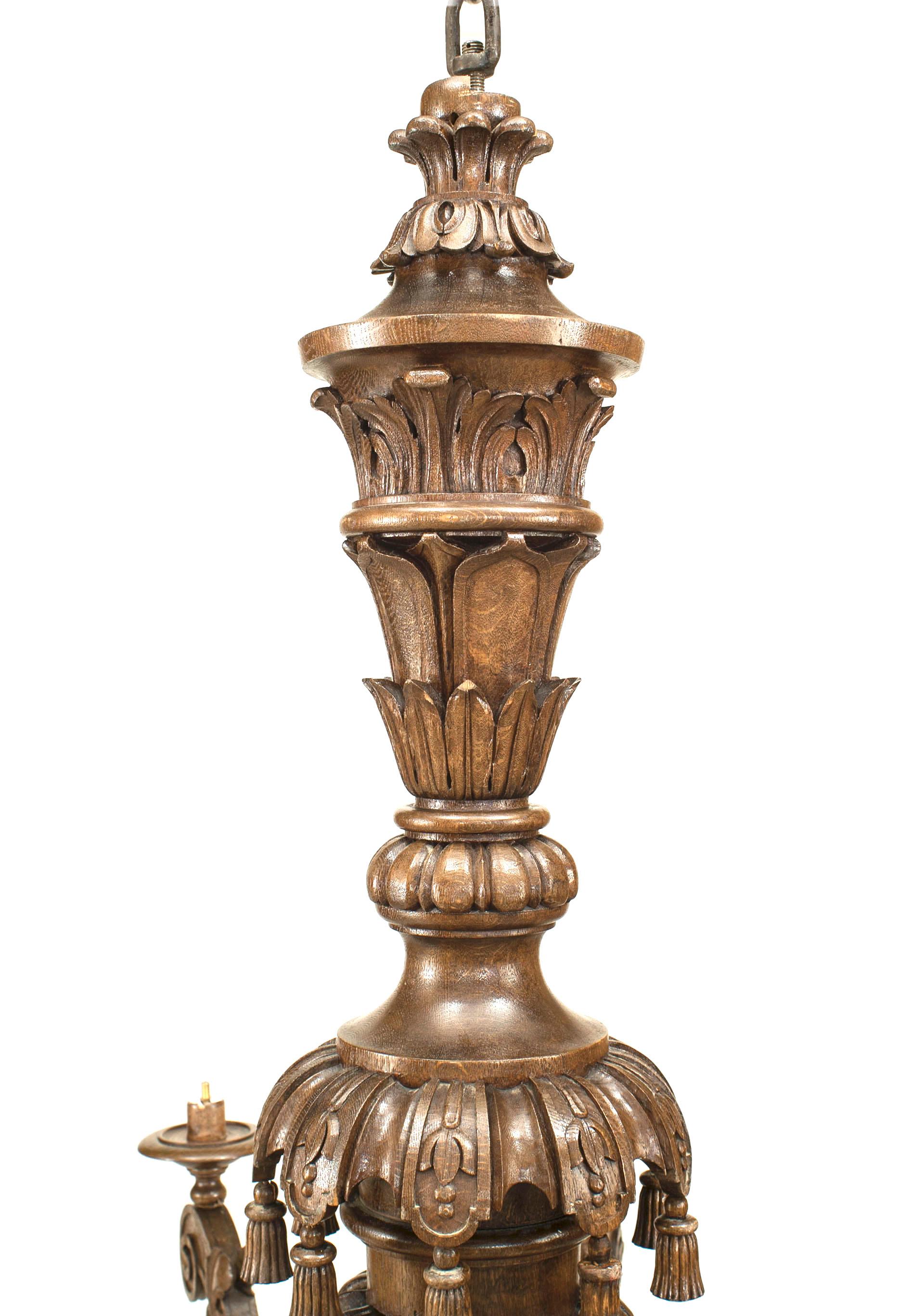 Baroque 2 Italian Rococo Style Carved Oak Chandeliers For Sale