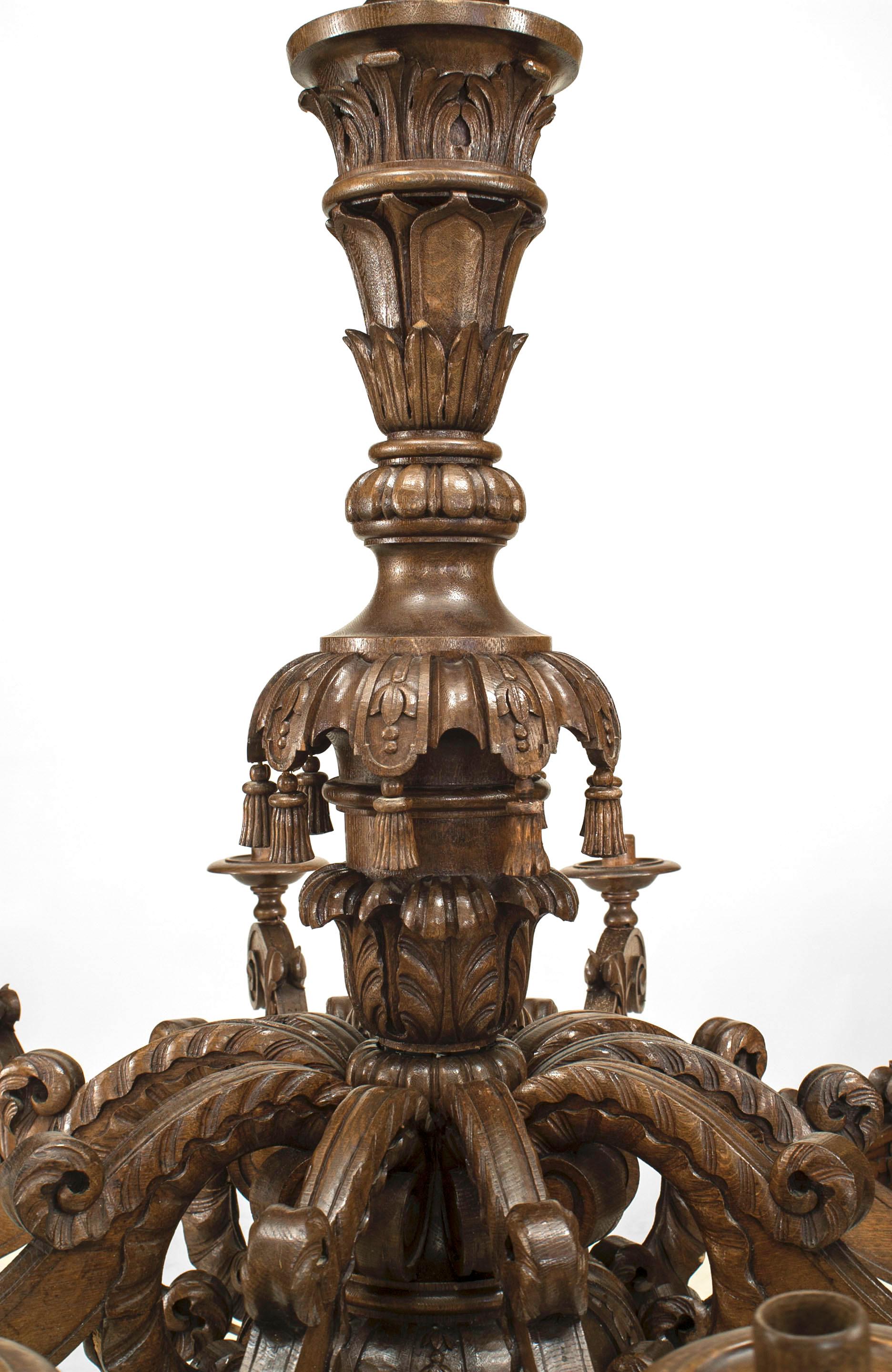 2 Italian Rococo Style Carved Oak Chandeliers In Good Condition For Sale In New York, NY