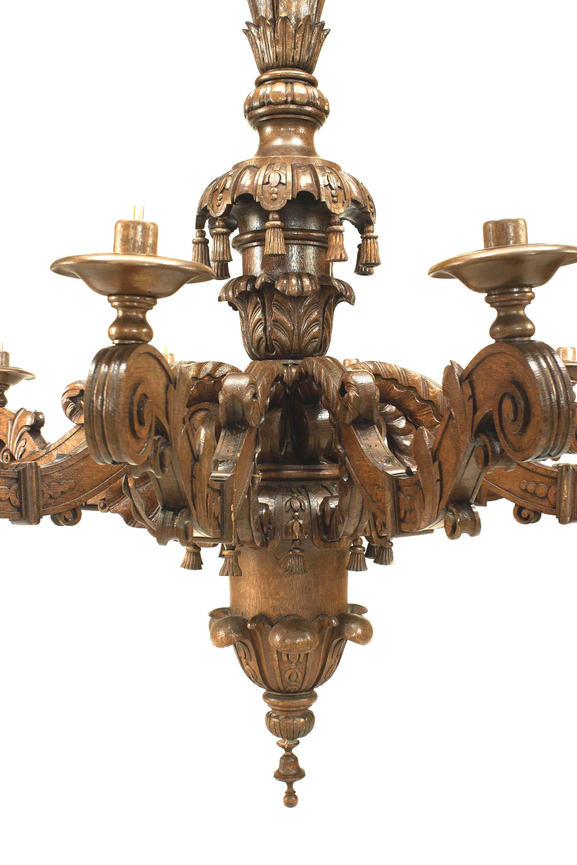 19th Century 2 Italian Rococo Style Carved Oak Chandeliers For Sale