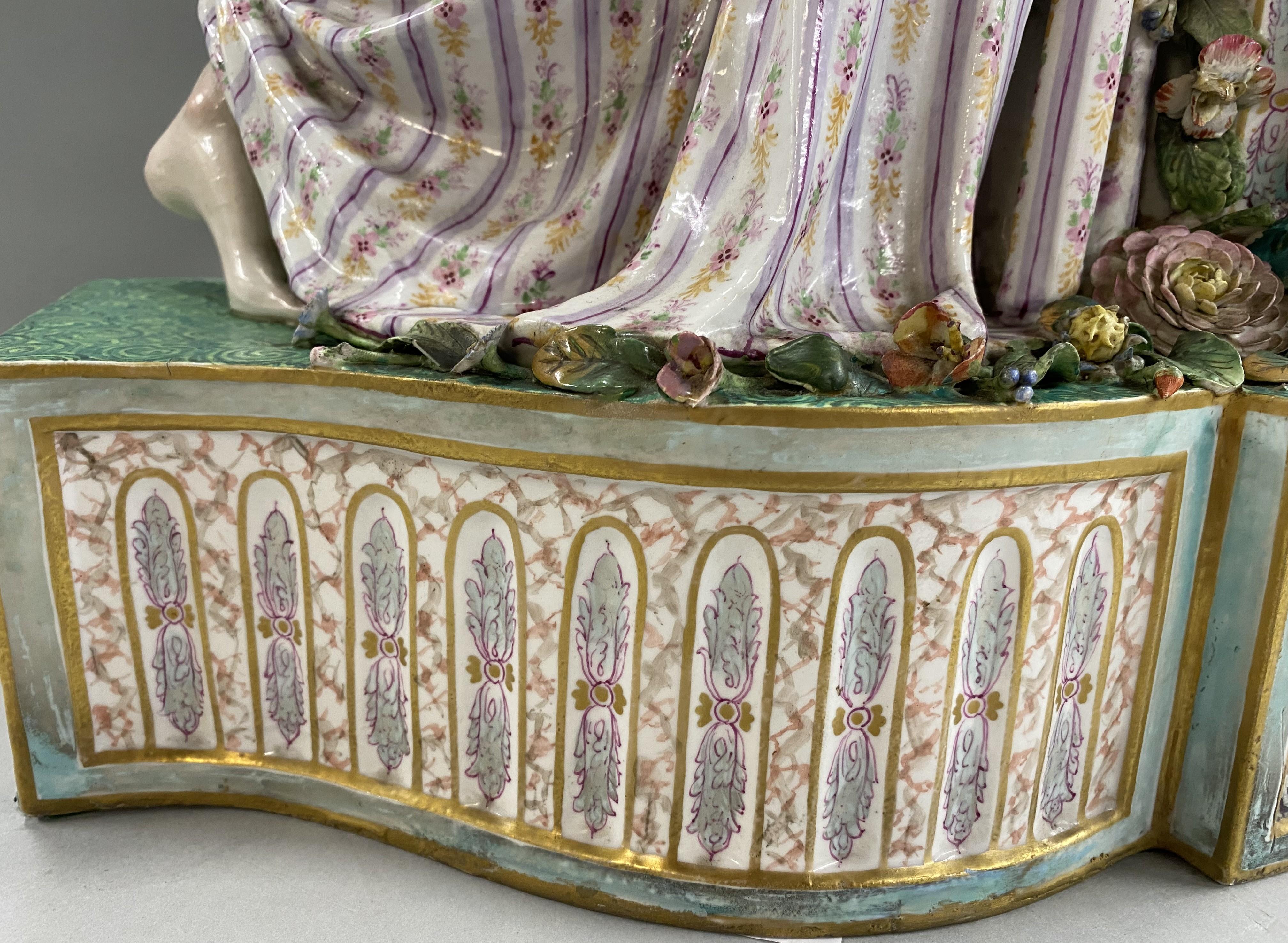 19th c Beautifully Decorated German Porcelain Figural Clock, Probably Meissen For Sale 4