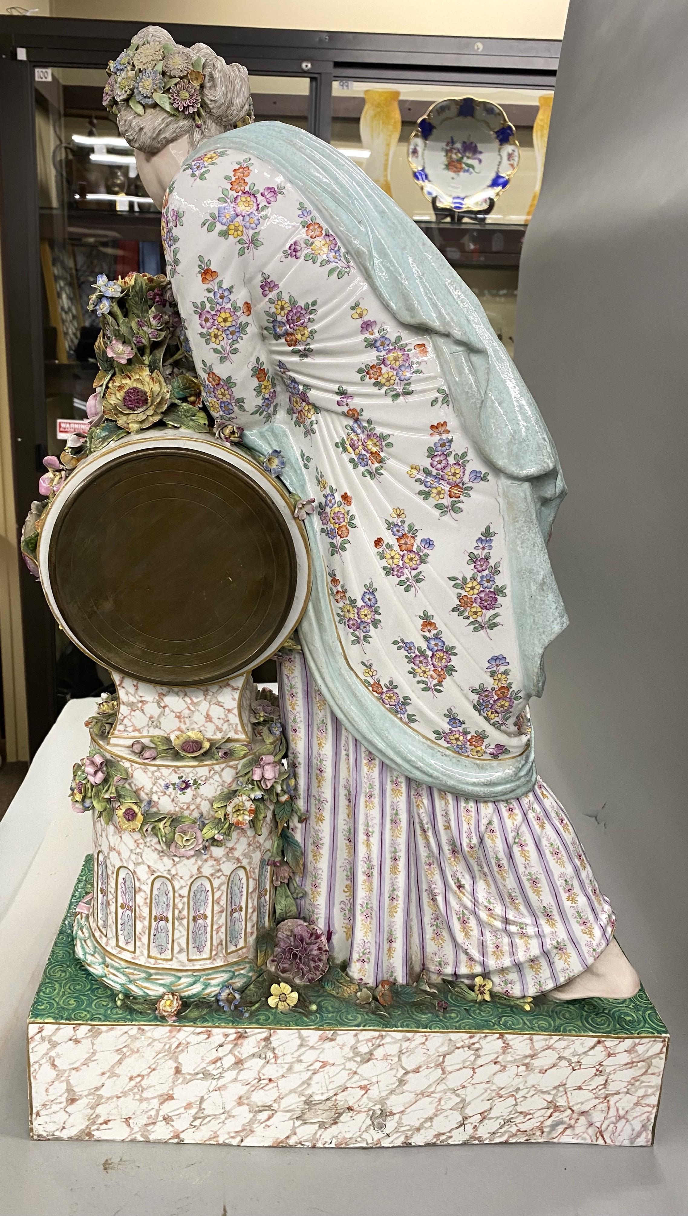 19th c Beautifully Decorated German Porcelain Figural Clock, Probably Meissen For Sale 6