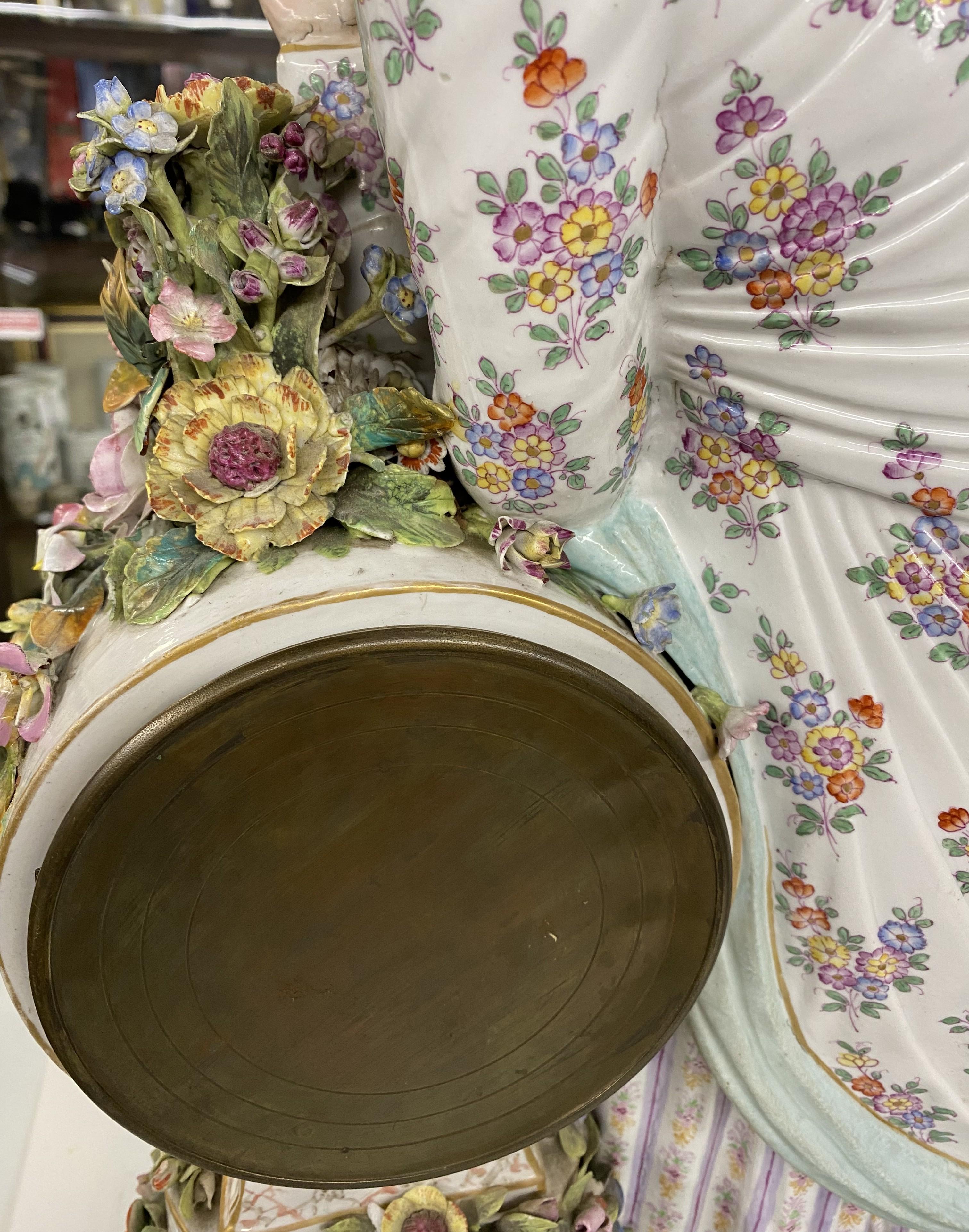 19th c Beautifully Decorated German Porcelain Figural Clock, Probably Meissen For Sale 7