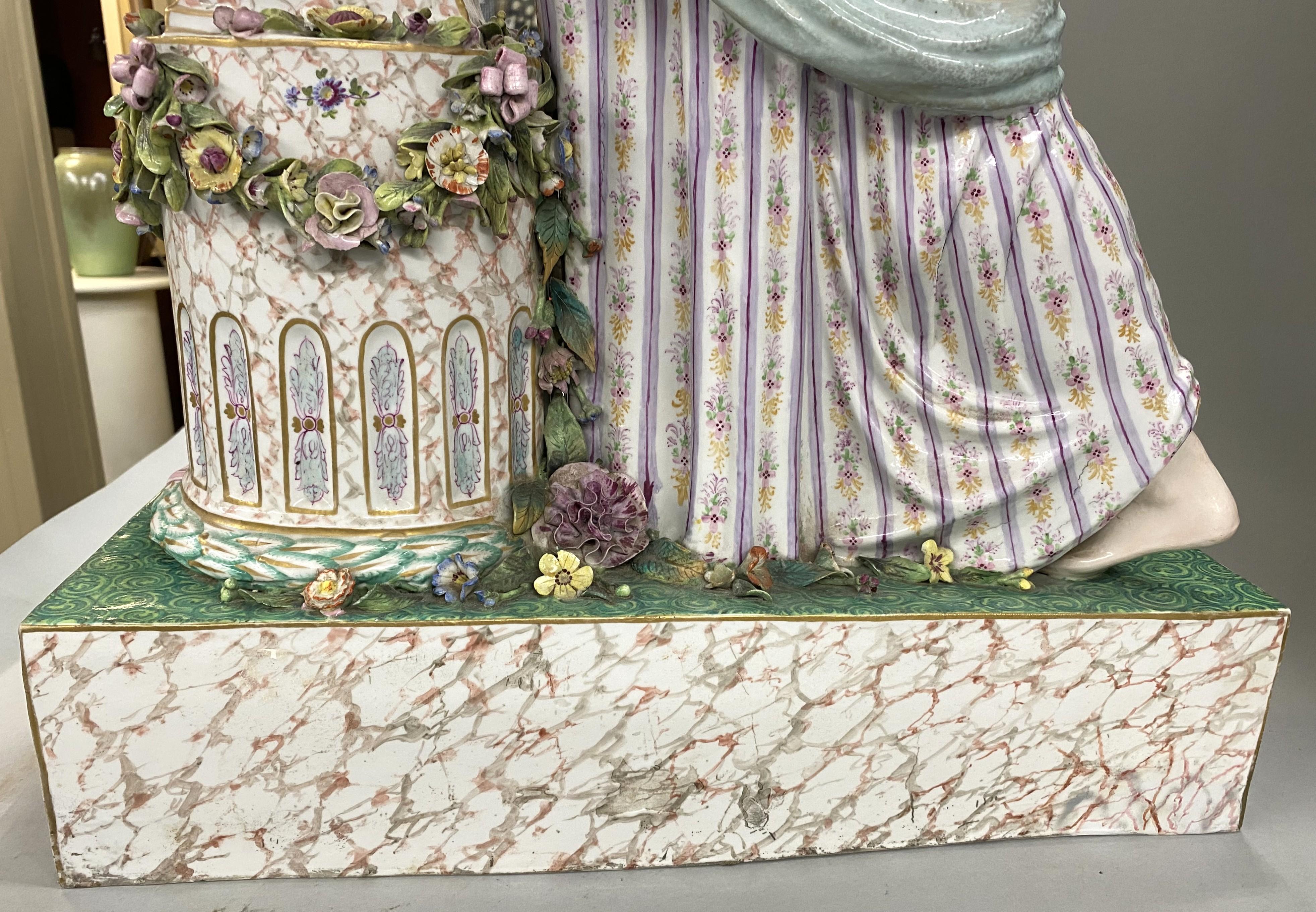 19th c Beautifully Decorated German Porcelain Figural Clock, Probably Meissen For Sale 8