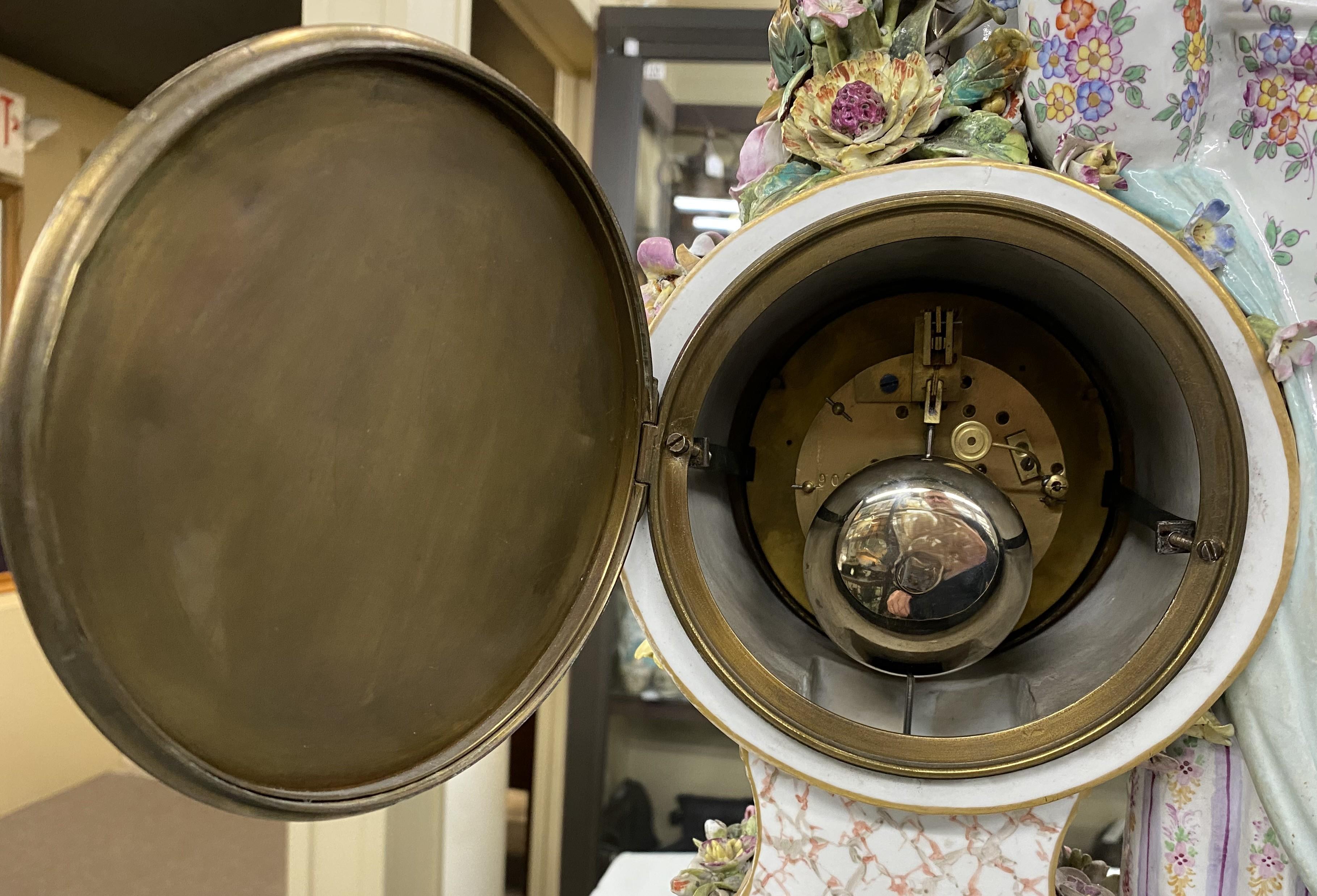 19th c Beautifully Decorated German Porcelain Figural Clock, Probably Meissen For Sale 9