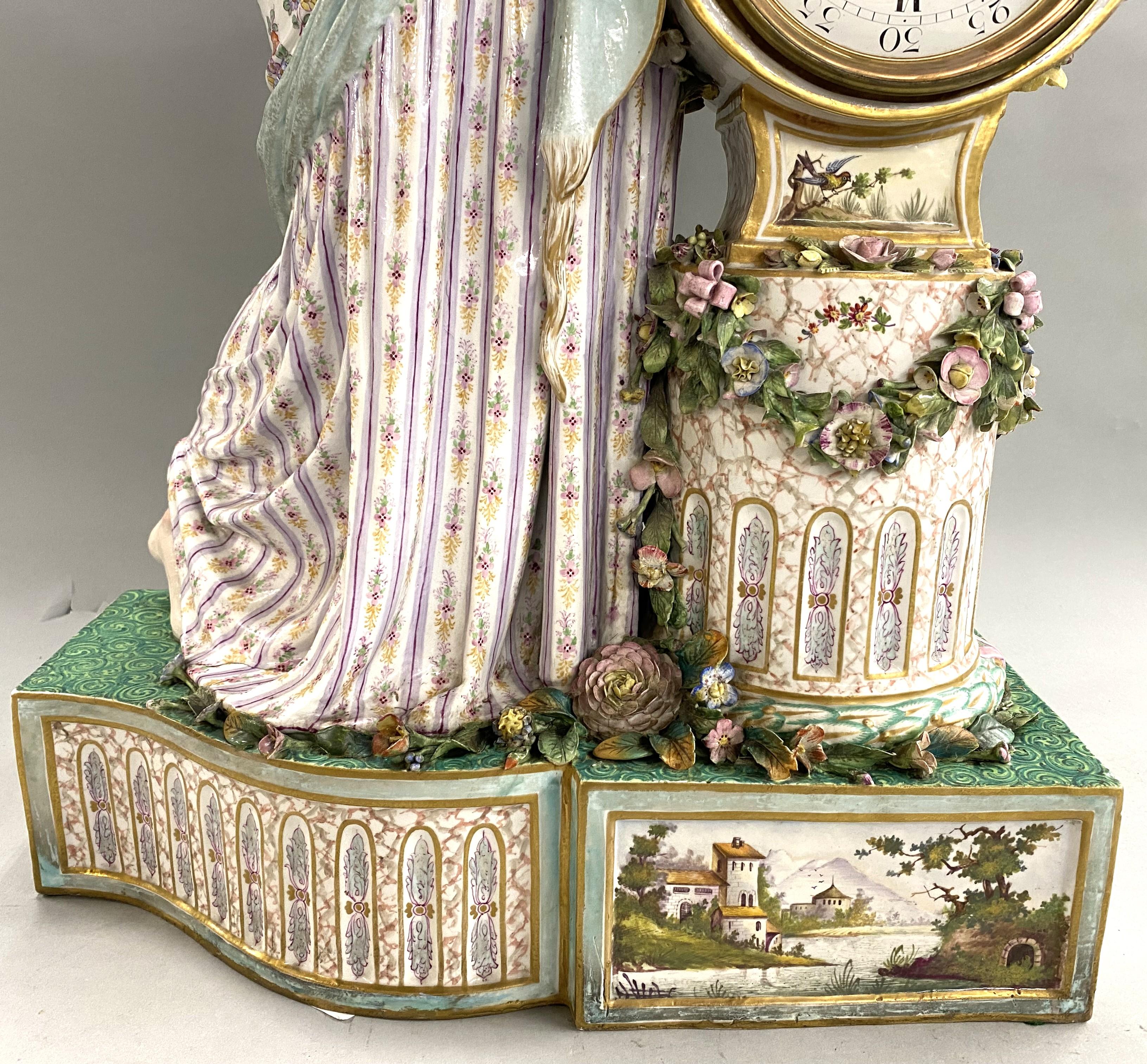 19th c Beautifully Decorated German Porcelain Figural Clock, Probably Meissen In Good Condition For Sale In Milford, NH