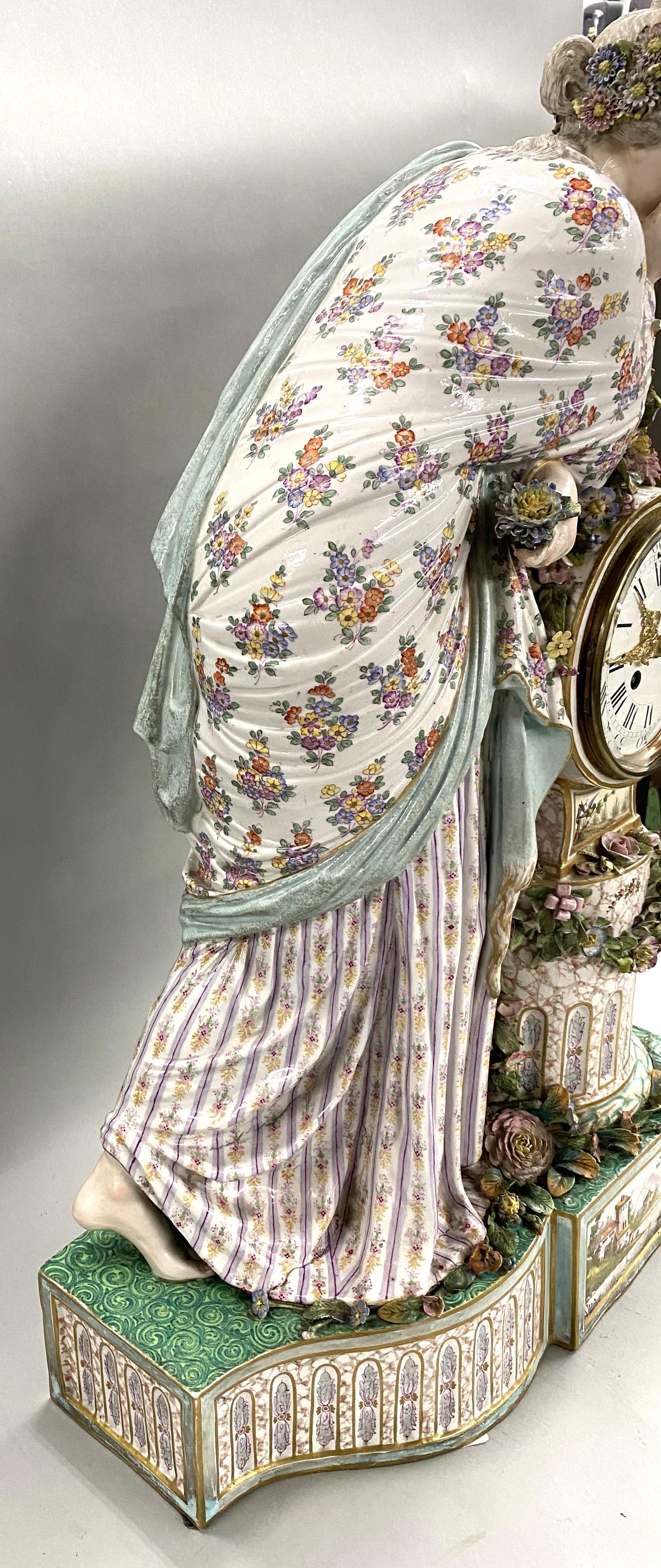 19th Century 19th c Beautifully Decorated German Porcelain Figural Clock, Probably Meissen For Sale