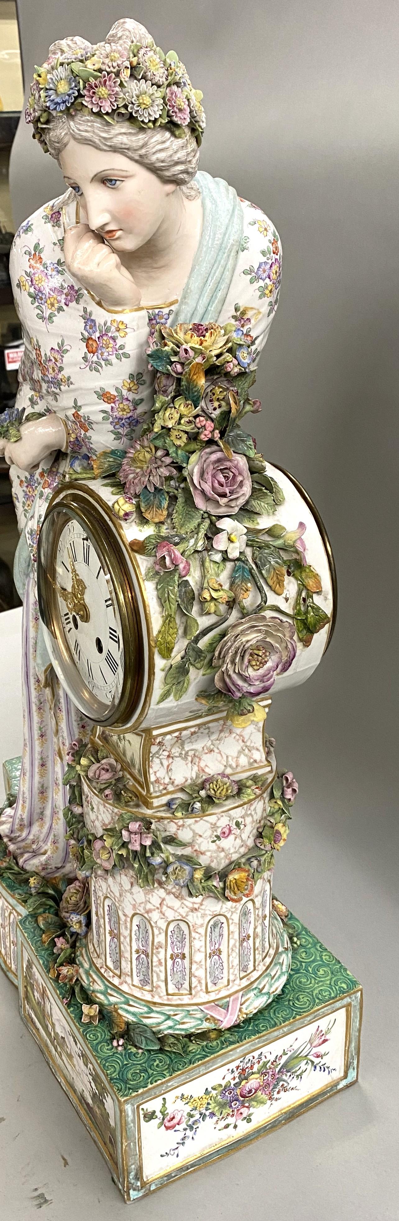 Metal 19th c Beautifully Decorated German Porcelain Figural Clock, Probably Meissen For Sale