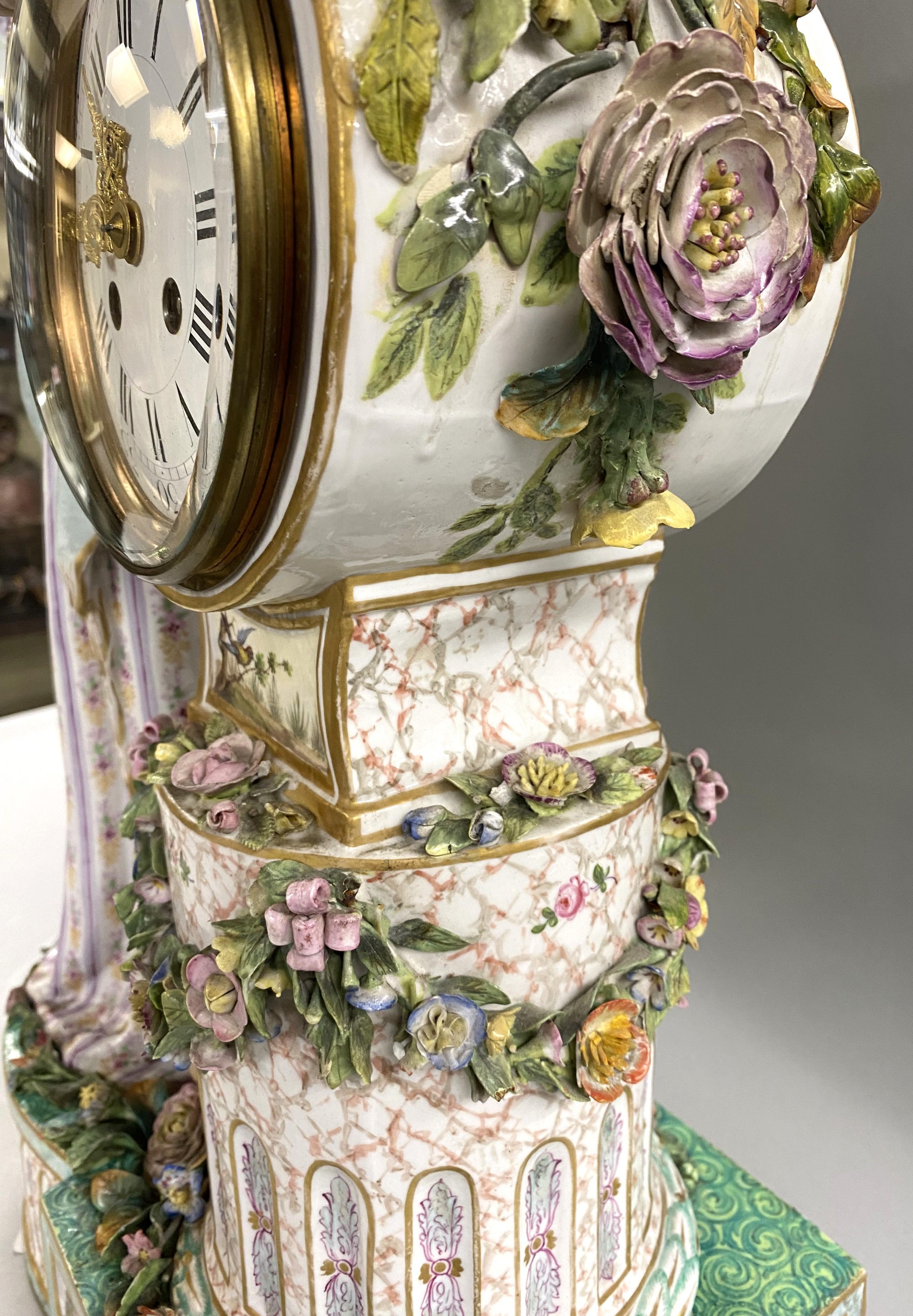 19th c Beautifully Decorated German Porcelain Figural Clock, Probably Meissen For Sale 2