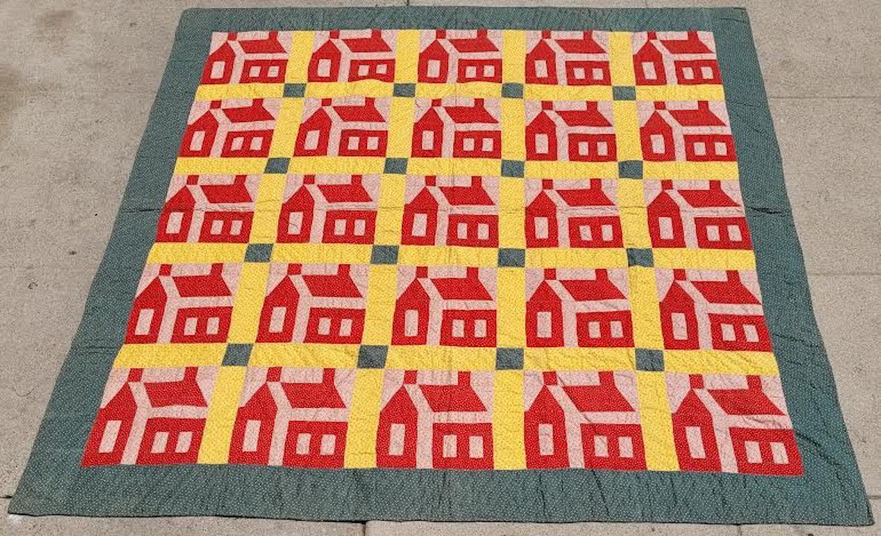 19th C Berks County Pennsylvania school house quilt. Circa 1890. This quilt is folky and fun with rare colors. Pristine condition.